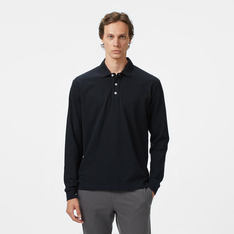 Nautica Erkek Siyah Classic Fit Uzun Kollu Polo