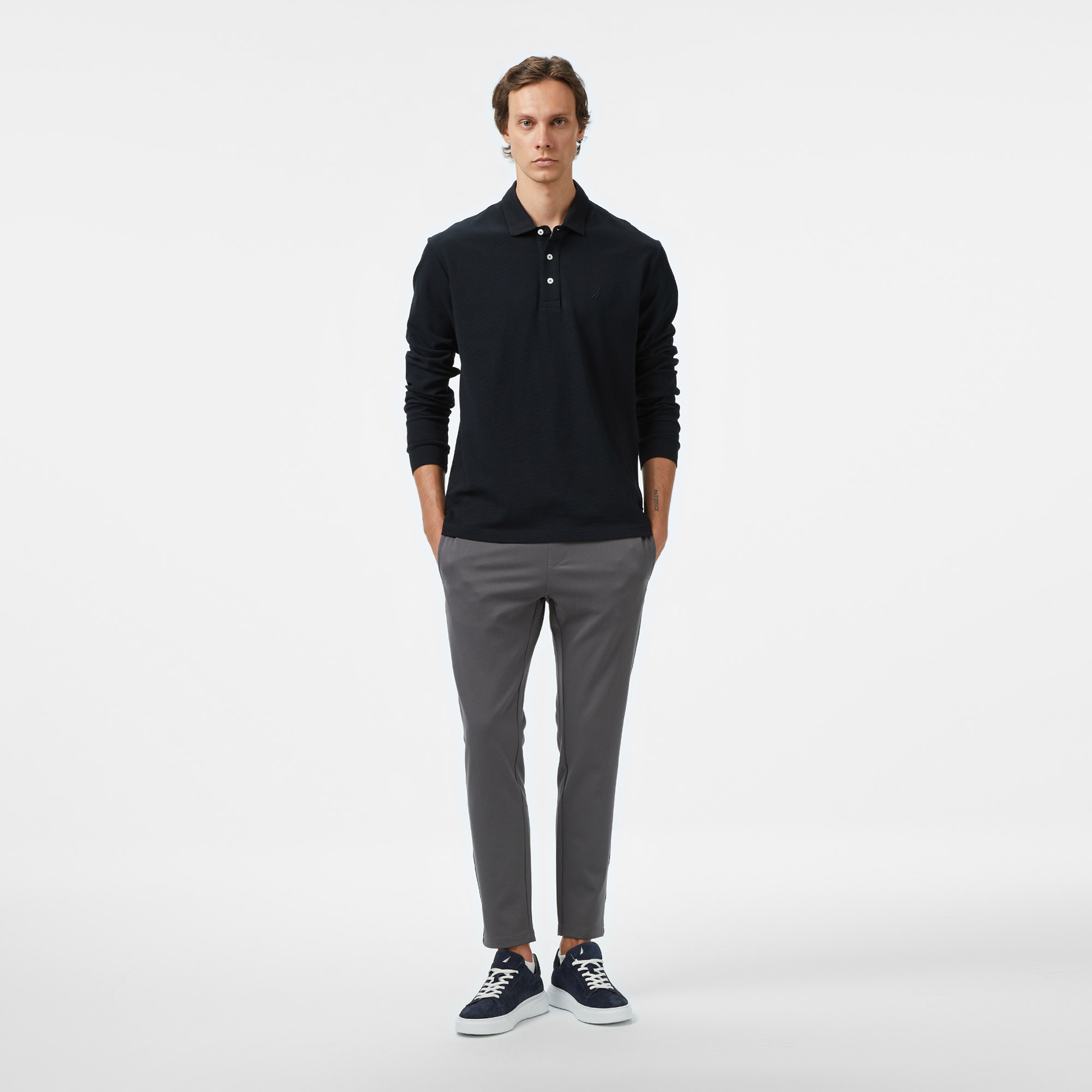 Nautica Erkek Siyah Classic Fit Uzun Kollu Polo