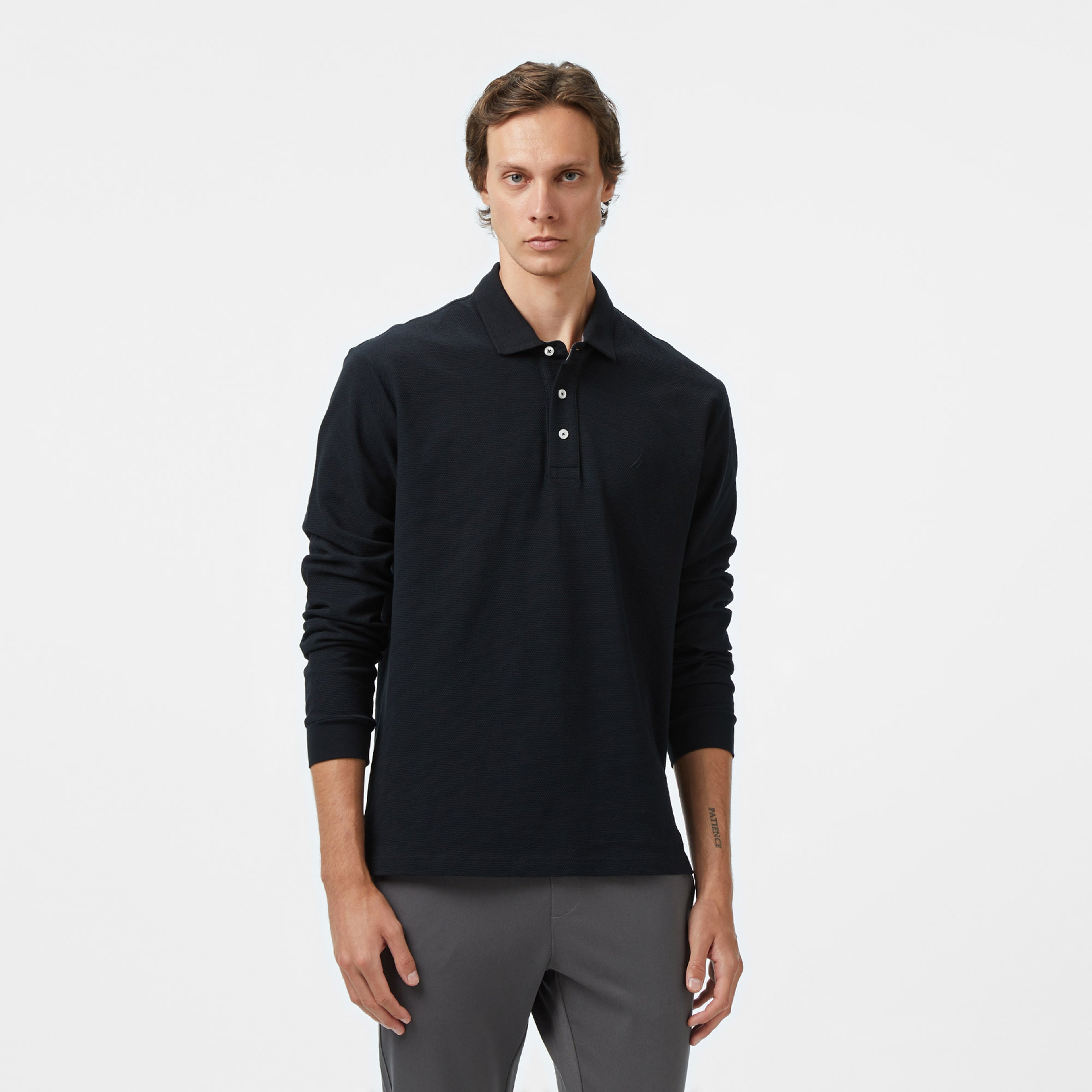 Nautica Erkek Siyah Classic Fit Uzun Kollu Polo