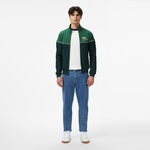 Erkek Slim Fit Fermuarlı Renk Bloklu Yeşil Sweatshirt