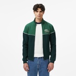 Erkek Slim Fit Fermuarlı Renk Bloklu Yeşil Sweatshirt