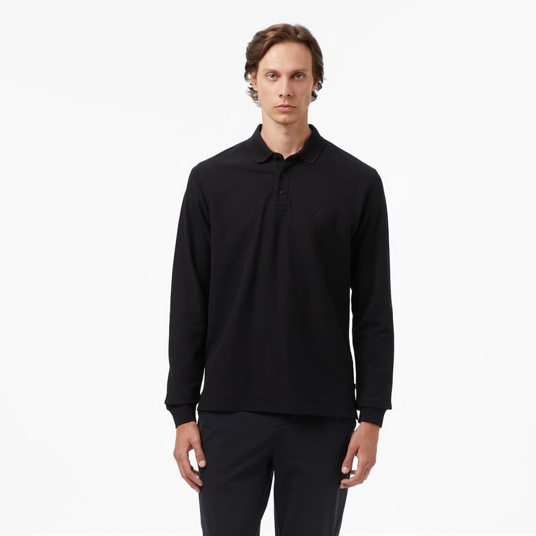 Nautica Classic Fit Erkek Uzun Kollu Polo Yaka Siyah T-shirt