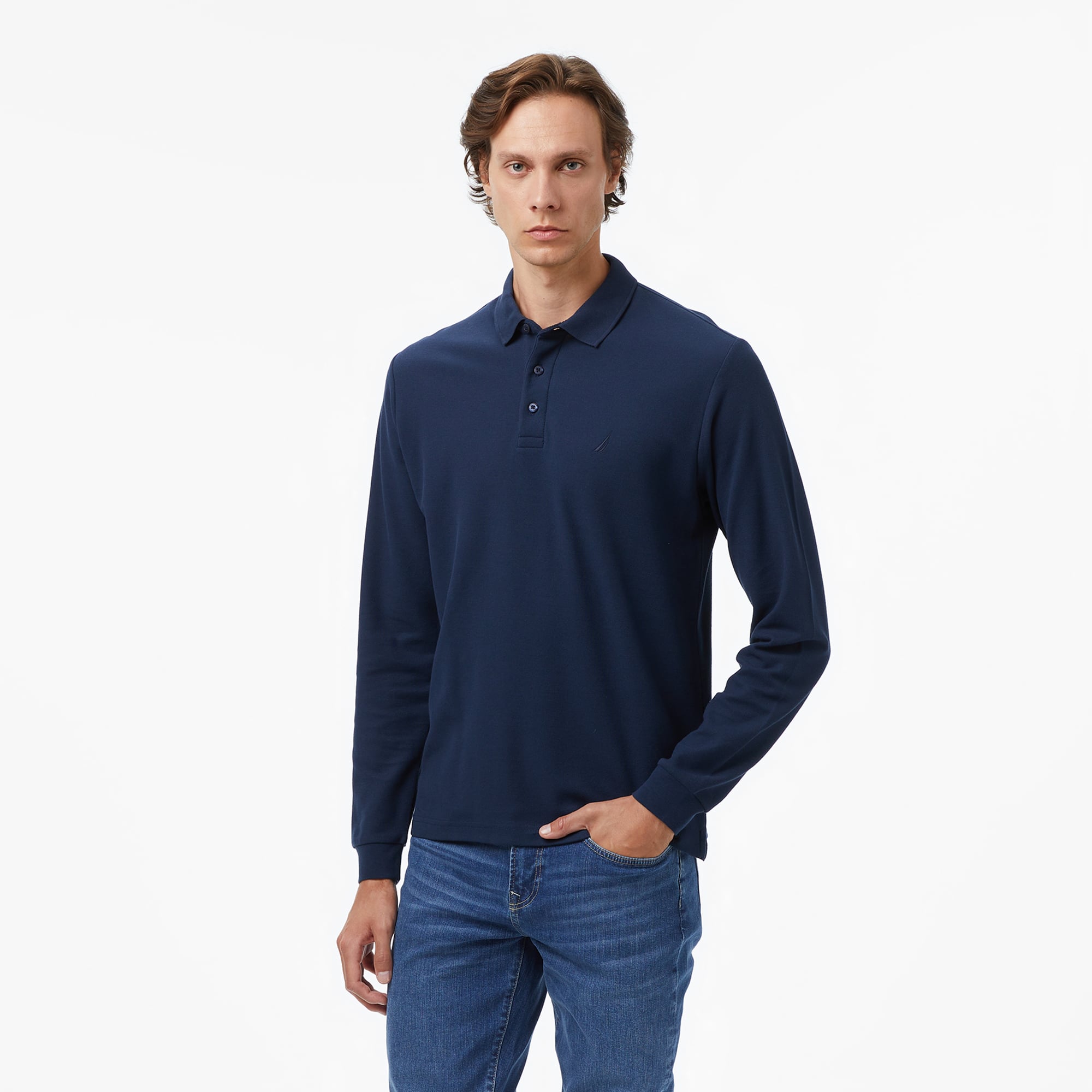 Nautica Erkek Lacivert Classic Fit Uzun Kollu Polo Yaka T-Shirt