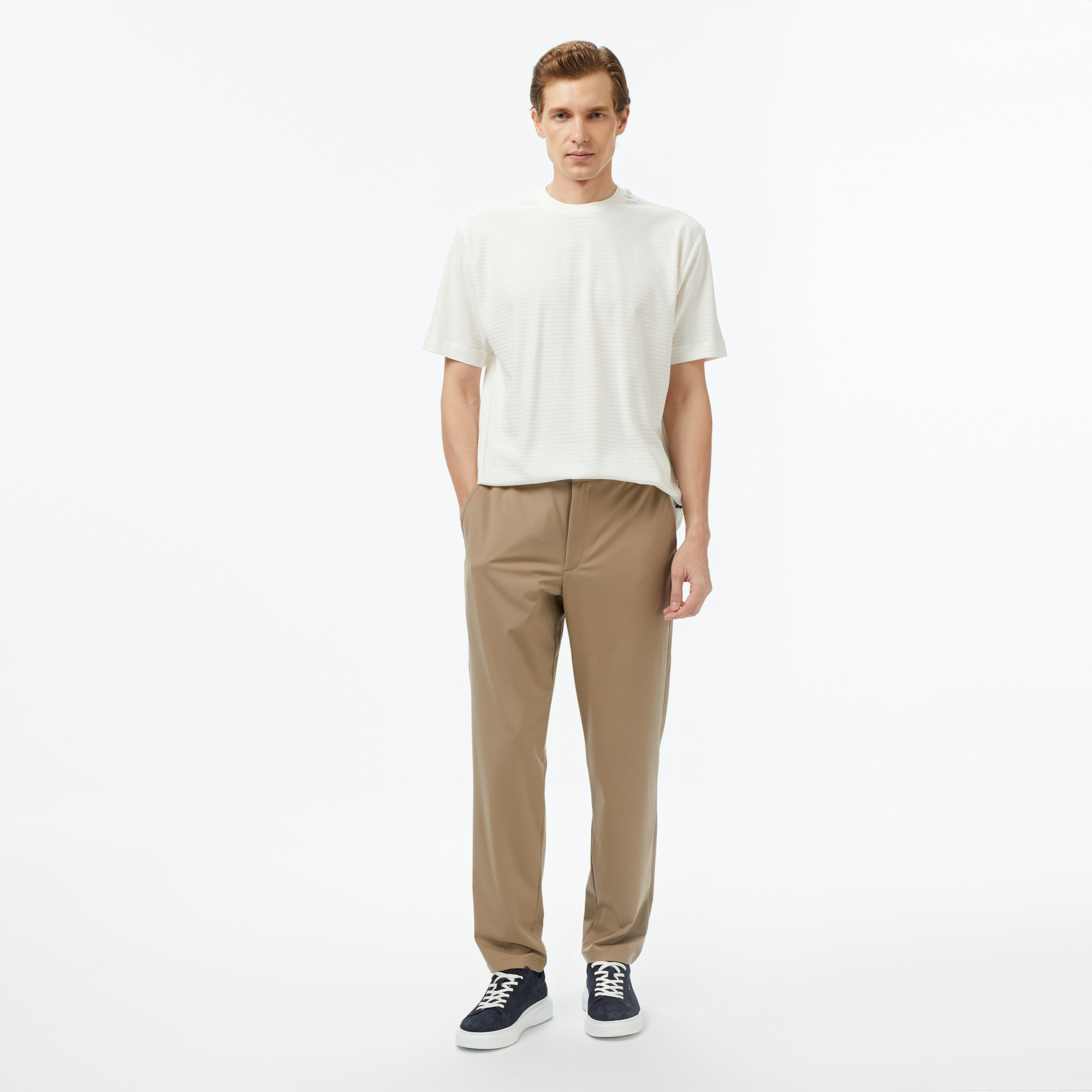 Nautica Erkek Krem Regular Fit Çizgili T-Shirt