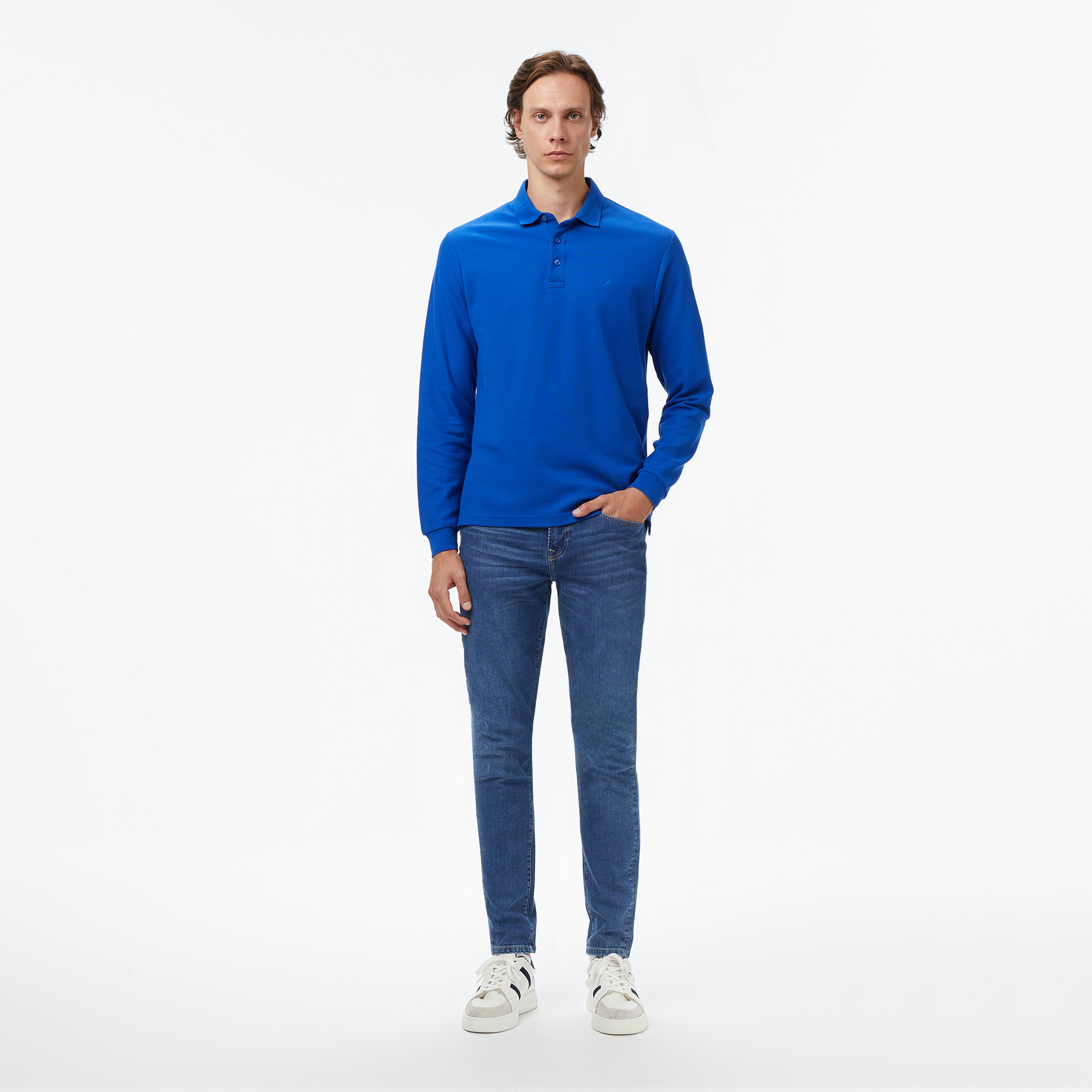 Nautica Classic Fit Uzun Kollu Polo Yaka Erkek Mavi T-shirt