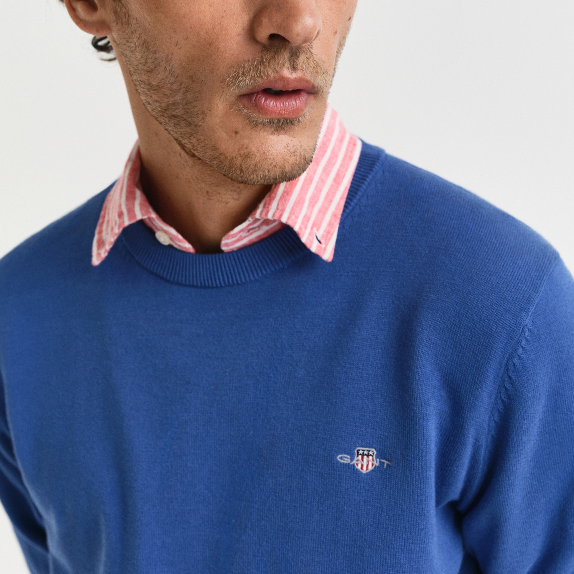 Gant Erkek Mavi Regular Fit Bisiklet Yaka Kazak