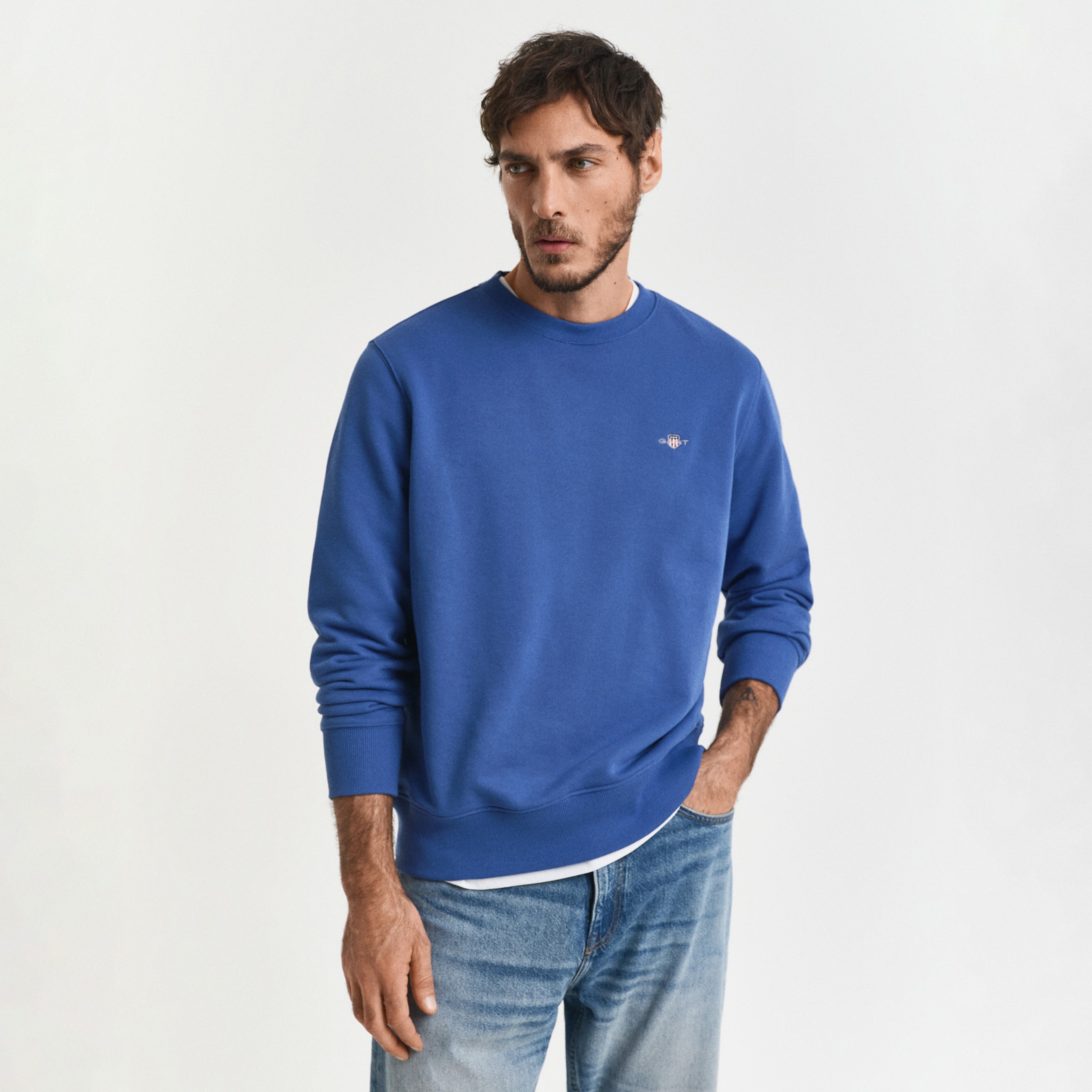 GANT Erkek Mavi Regular Fit Bisiklet Yaka Sweatshirt