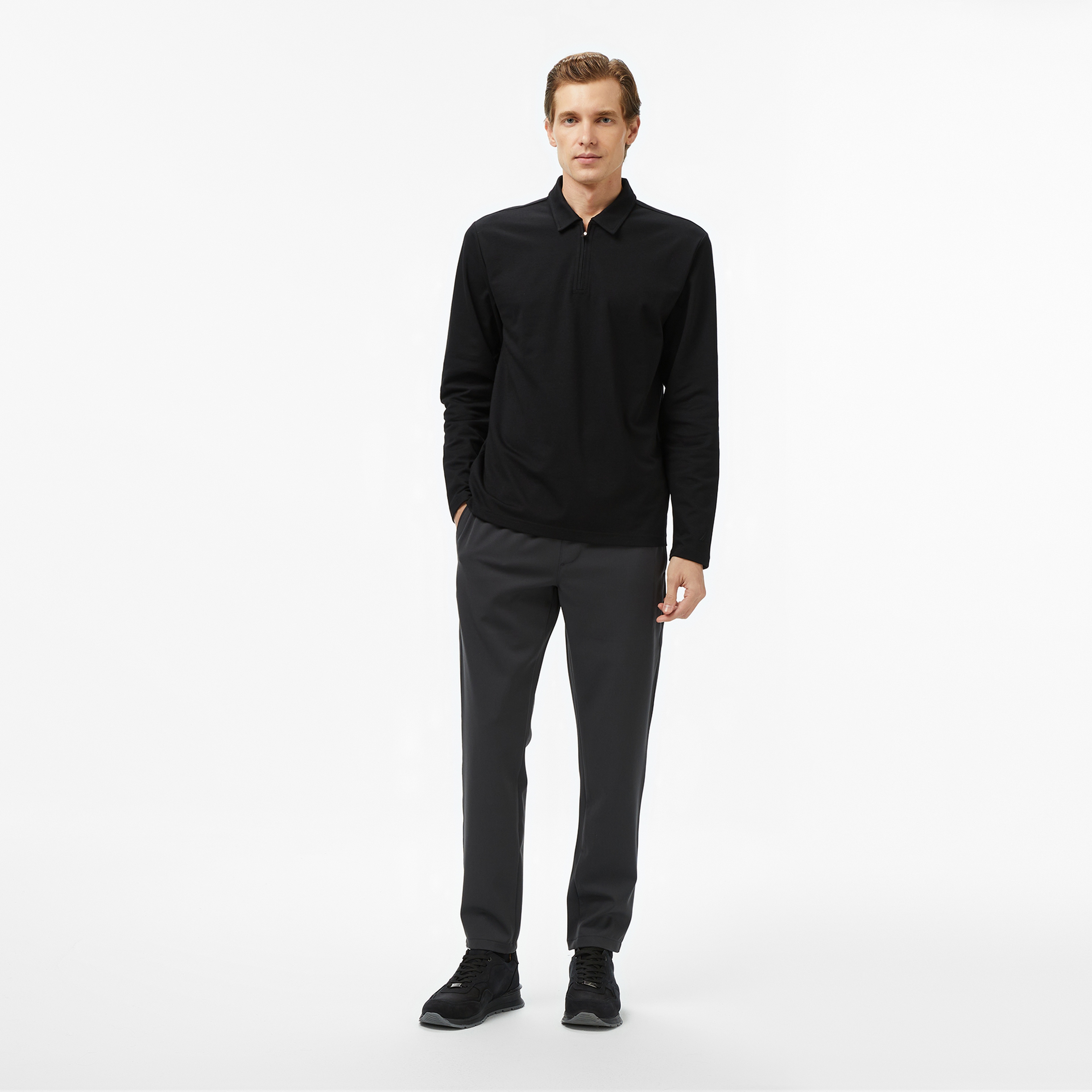 Nautica Erkek Siyah Classic Fit Uzun Kollu Polo Yaka T-Shirt