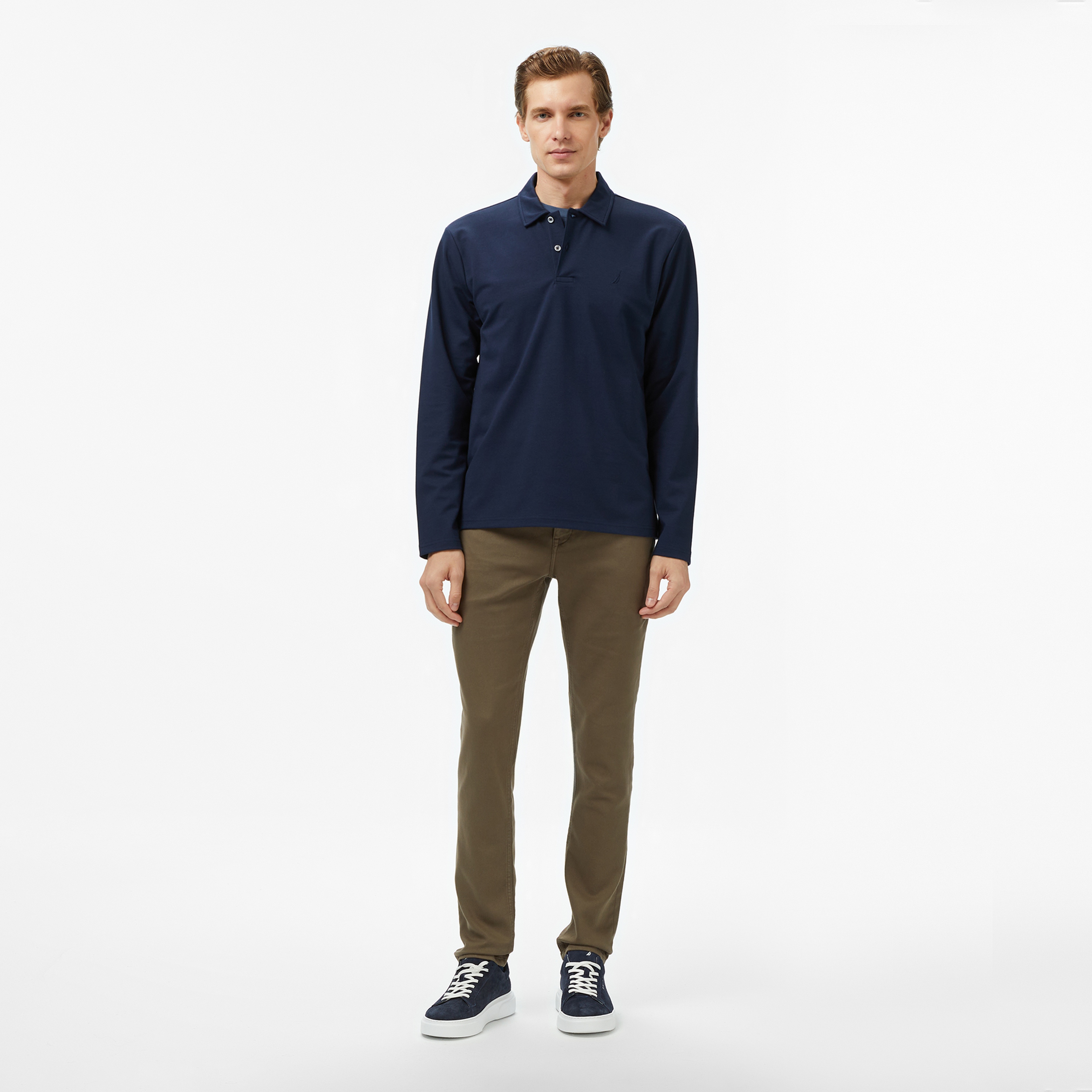 Nautica Erkek Lacivert Classic Fit Uzun Kollu Polo Yaka T-Shirt