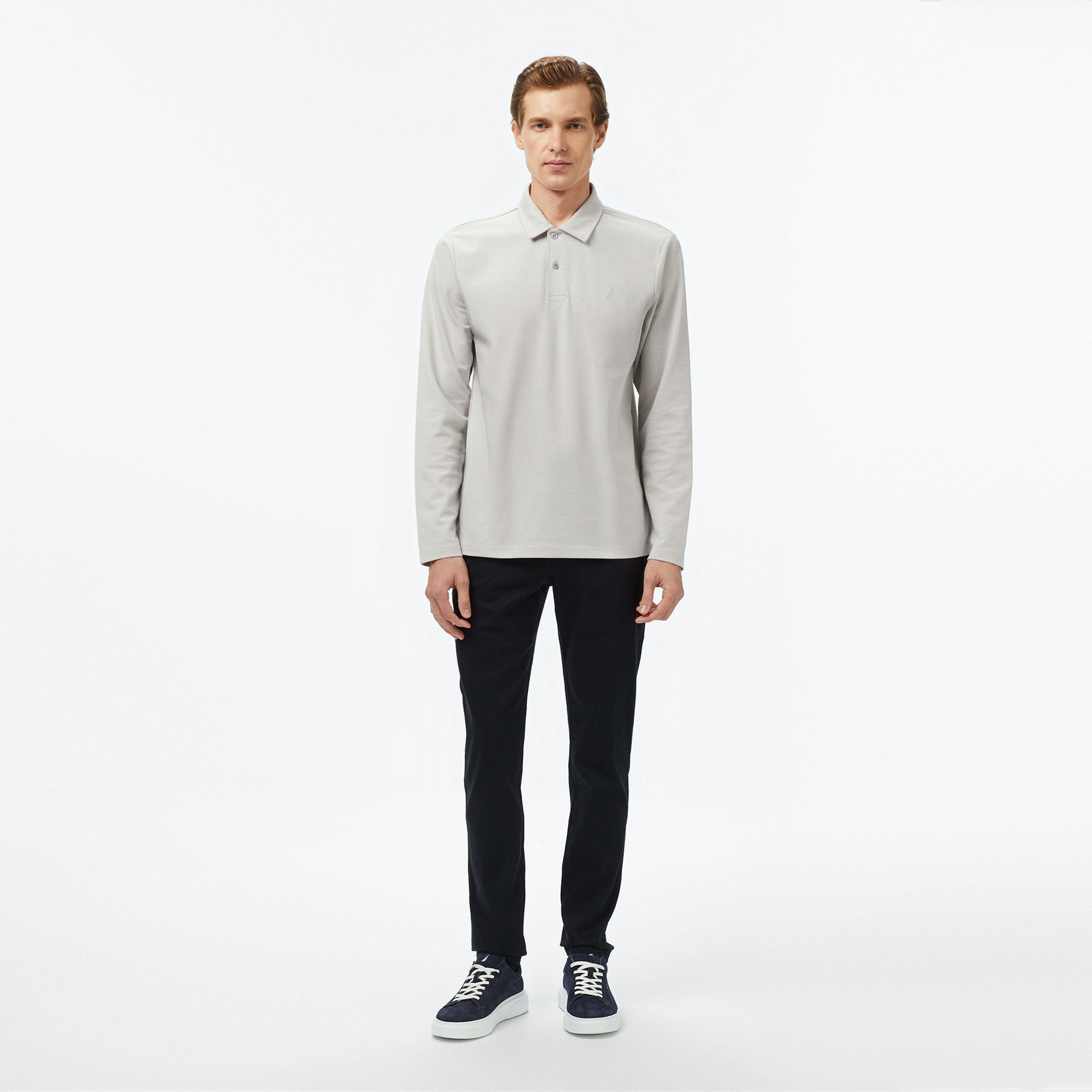 Nautica Erkek Gri Classic Fit Uzun Kollu Polo Yaka T-Shirt