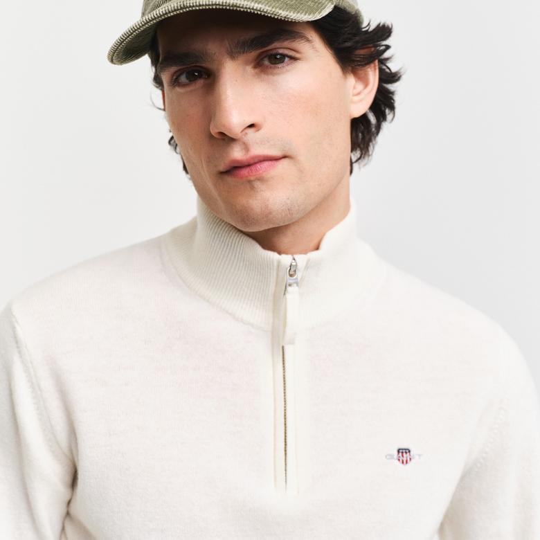 GANT Erkek Krem Regular Fit Yarım Fermuarlı Yün Kazak
