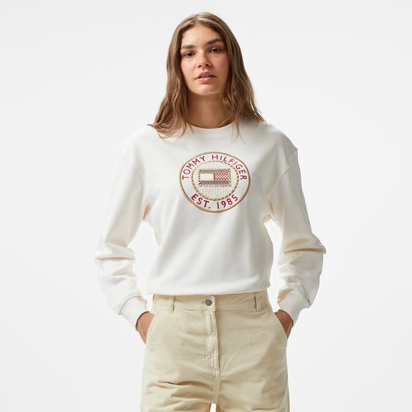 Tommy Hilfiger Nautical Emb Kadın Beyaz Sweatshirt
