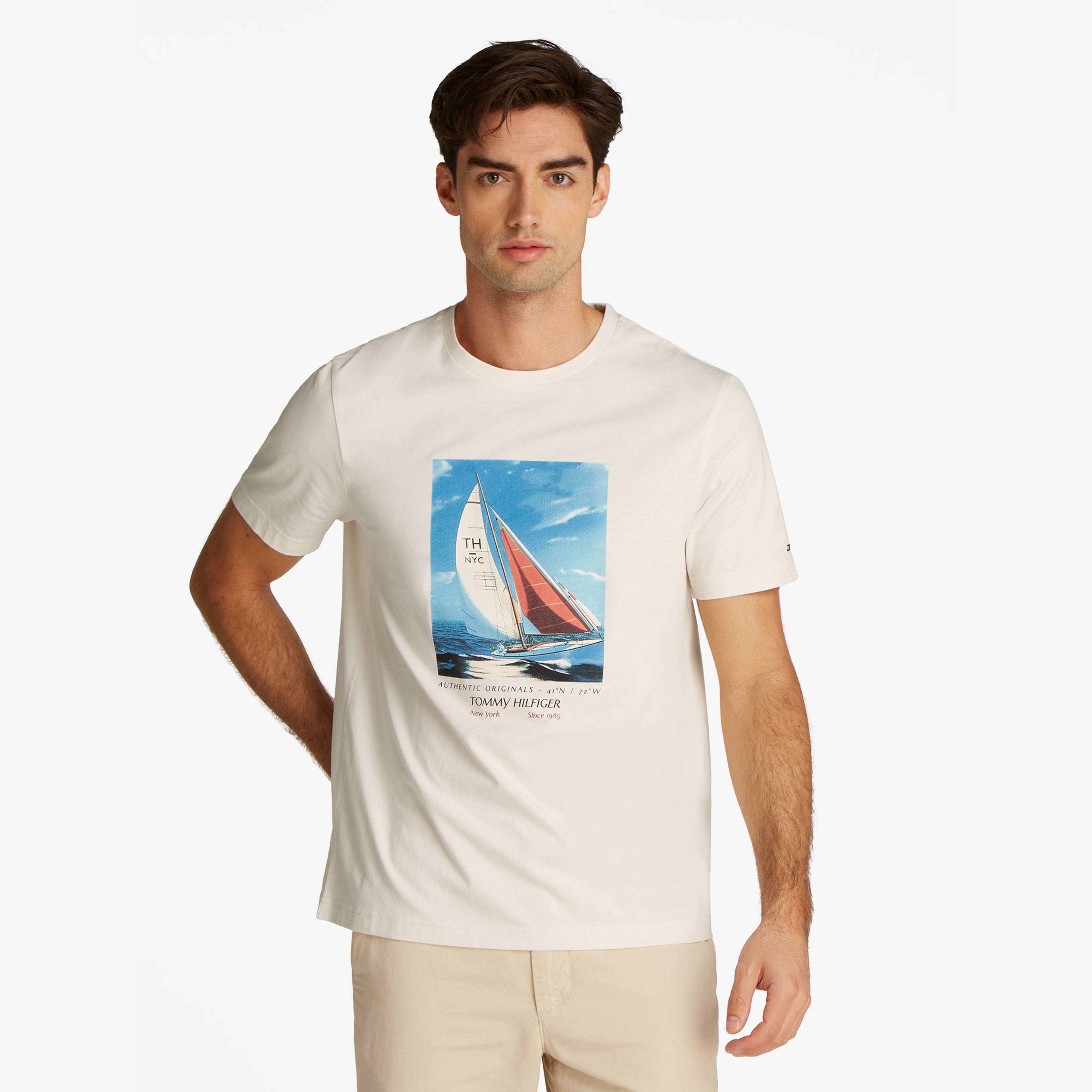 Tommy Hilfiger Erkek Krem T-Shirt