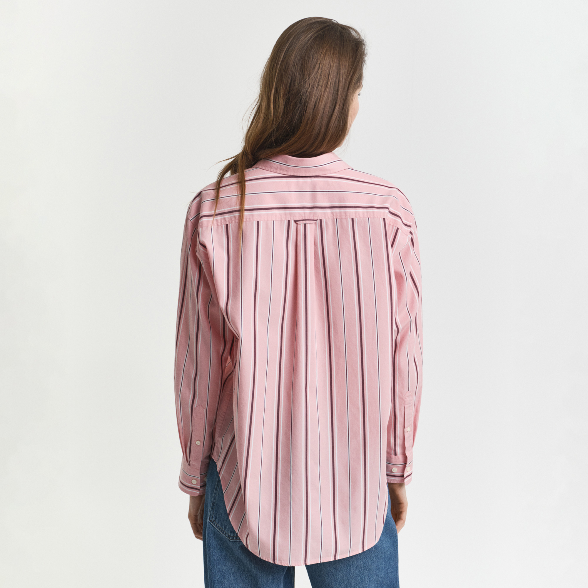 GANT Kadın Pembe Relaxed Fit Klasik Yaka Çizgili Gömlek