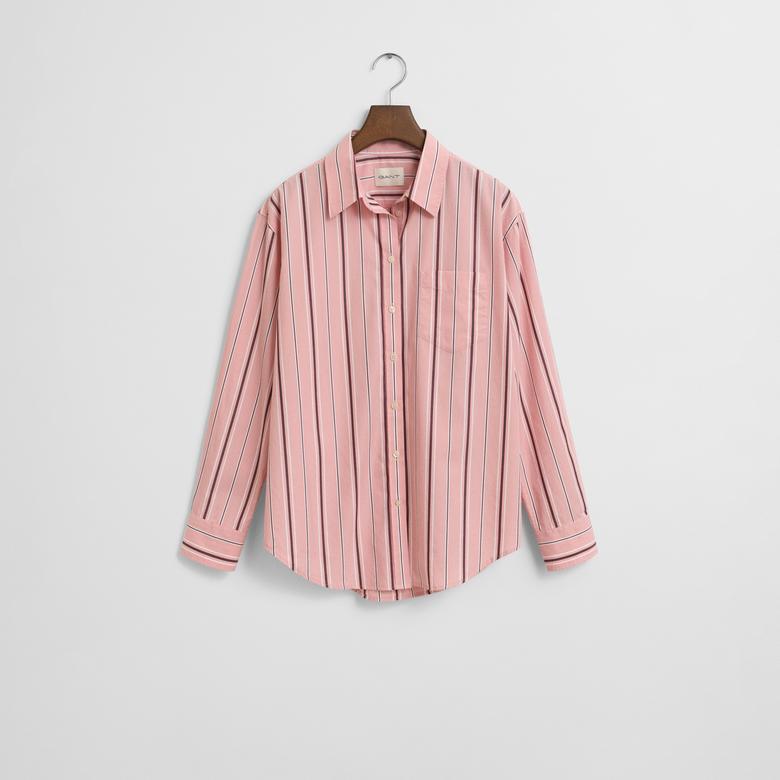GANT Kadın Pembe Relaxed Fit Klasik Yaka Çizgili Gömlek