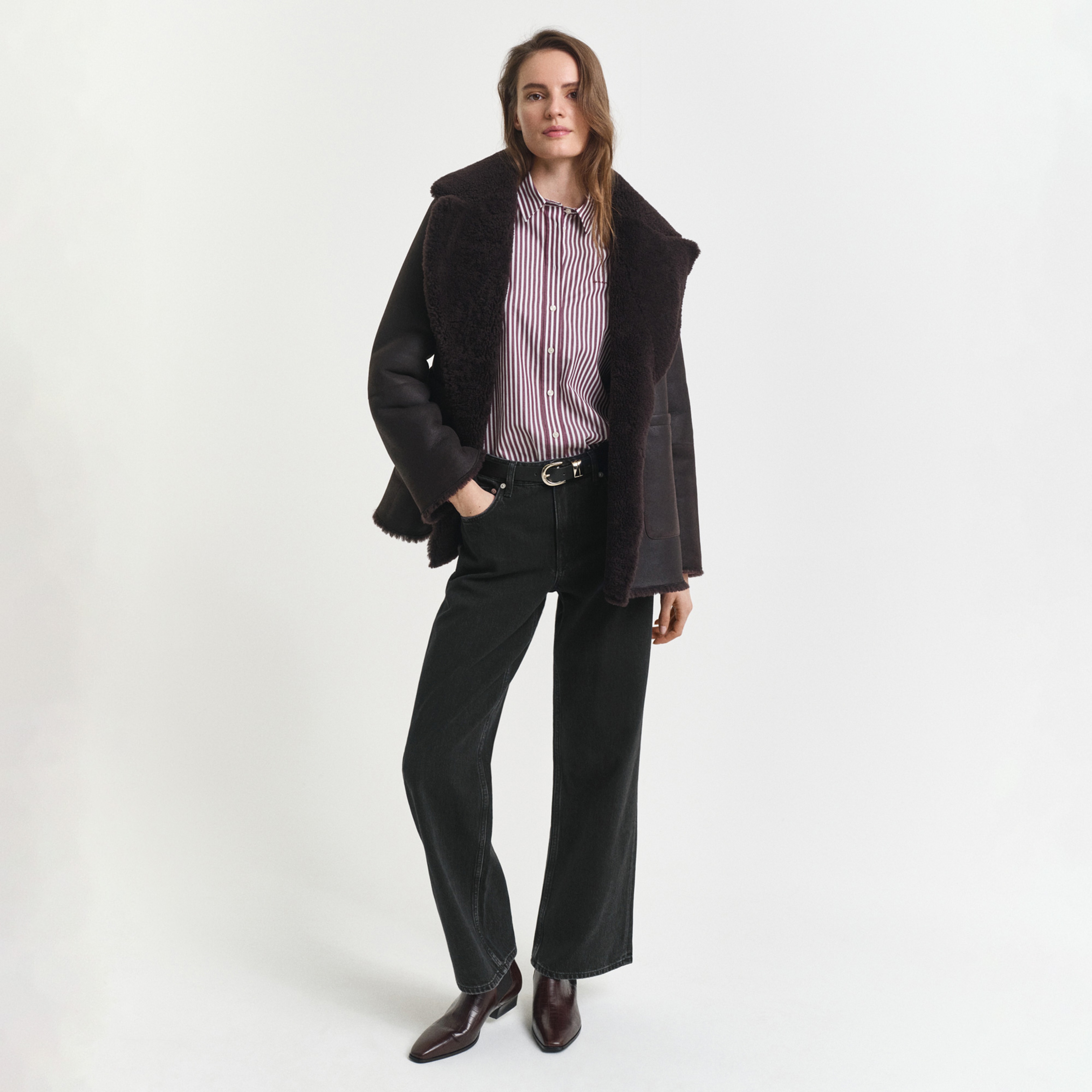 GANT Kadın Bordo Regular Fit Klasik Yaka Çizgili Gömlek