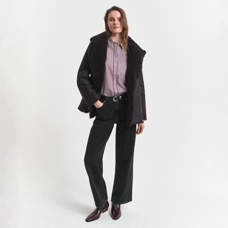 GANT Kadın Bordo Regular Fit Klasik Yaka Çizgili Gömlek