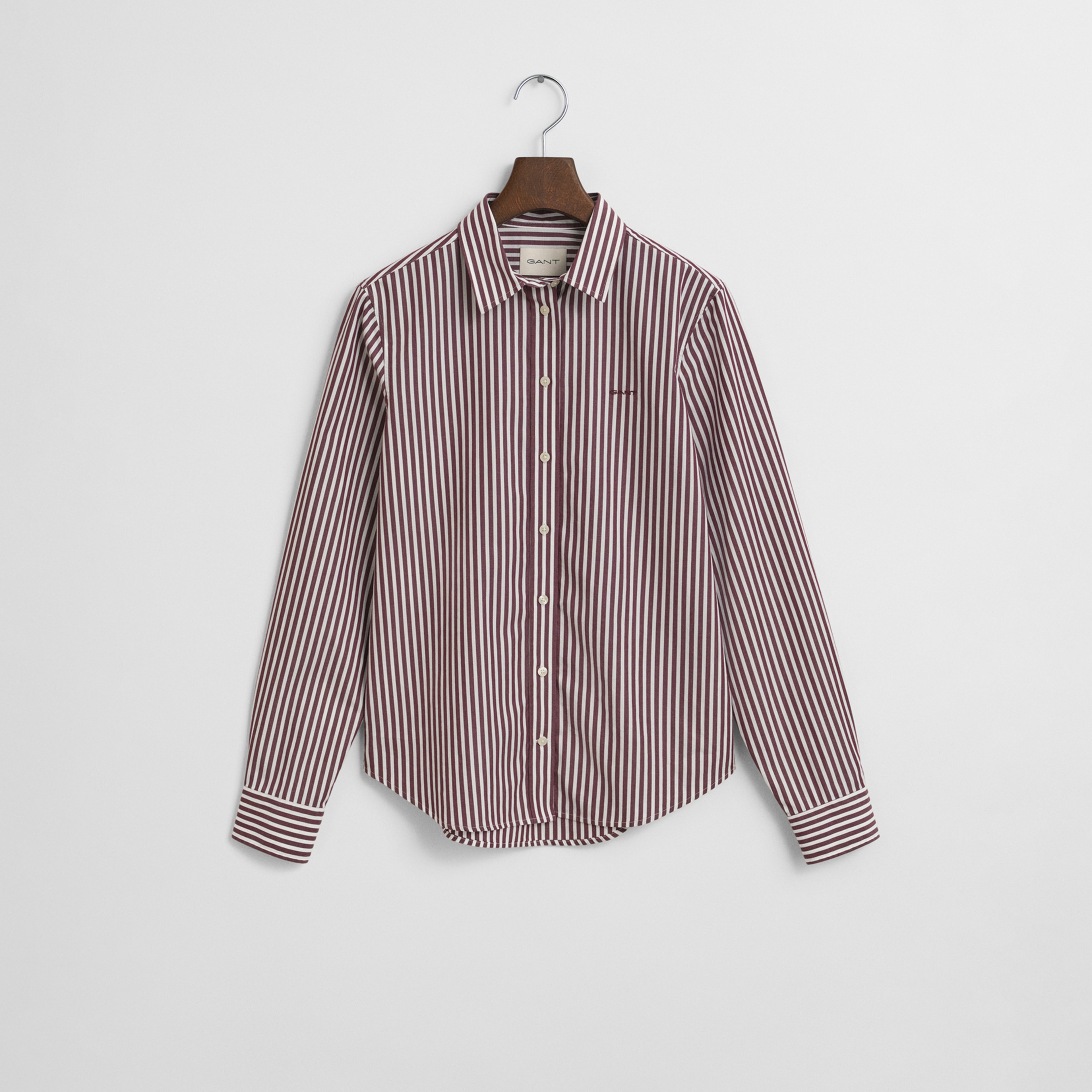 GANT Kadın Bordo Regular Fit Klasik Yaka Çizgili Gömlek