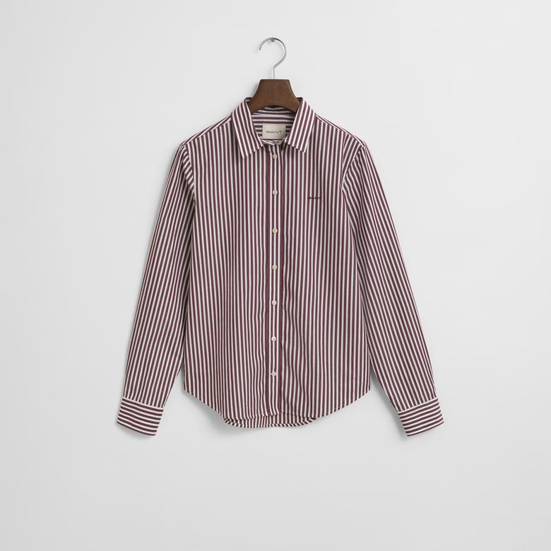 GANT Kadın Bordo Regular Fit Klasik Yaka Çizgili Gömlek