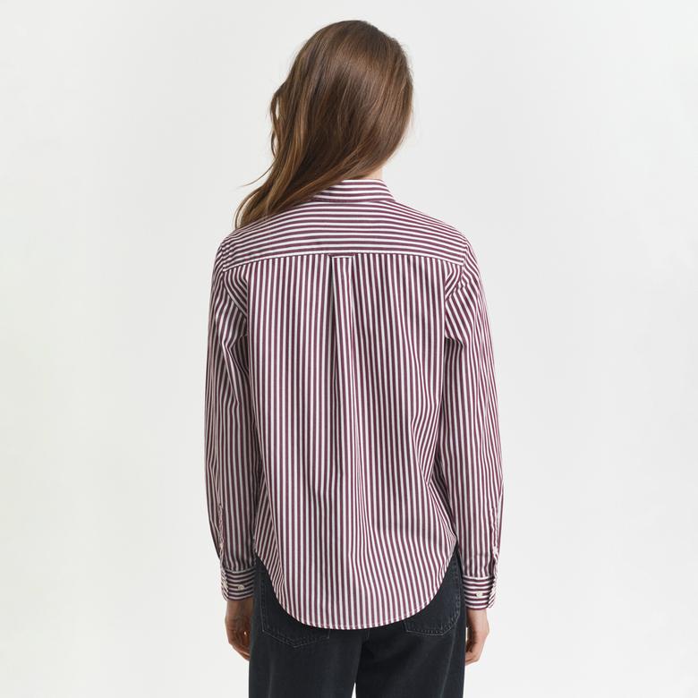 GANT Kadın Bordo Regular Fit Klasik Yaka Çizgili Gömlek