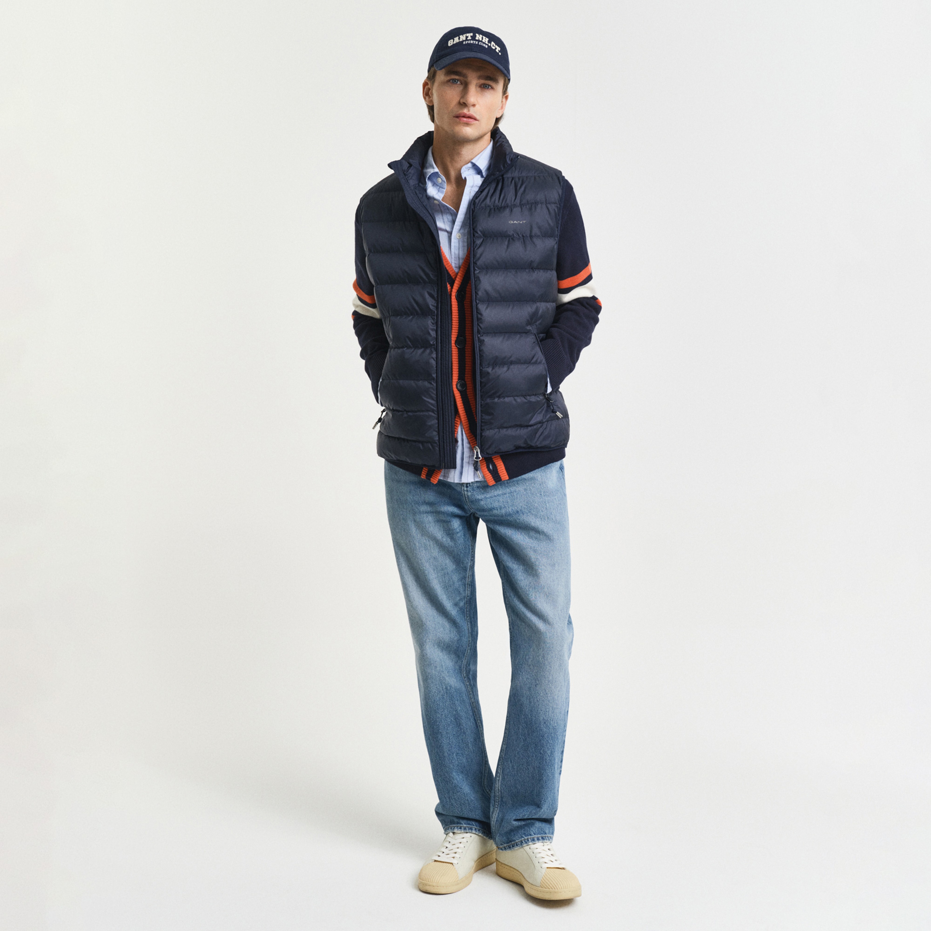 GANT Erkek Lacivert Regular Fit Dik Yaka Kaz Tüyü Yelek