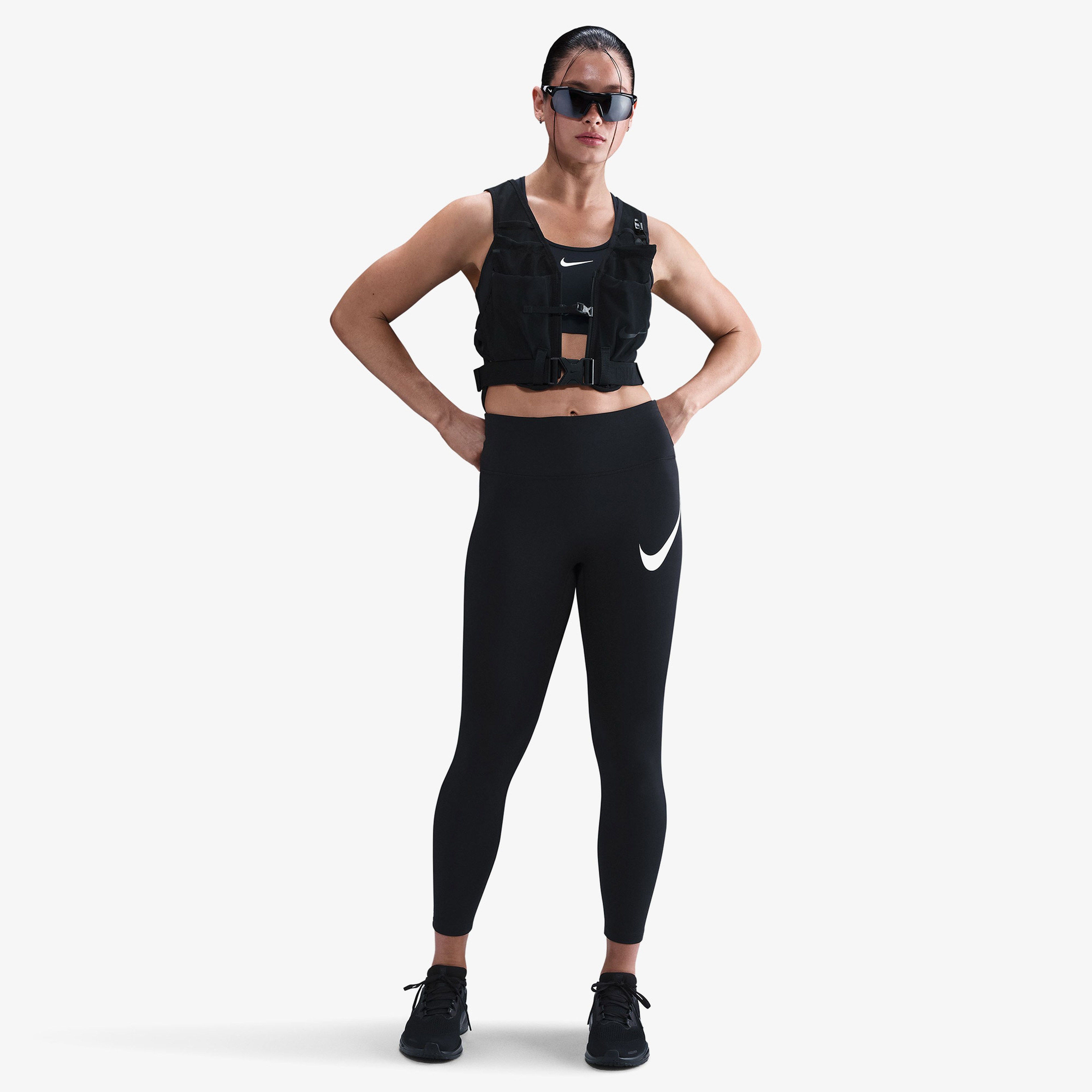 Nike Dri-Fit Tempo Swoosh Run Kadın Siyah Tayt