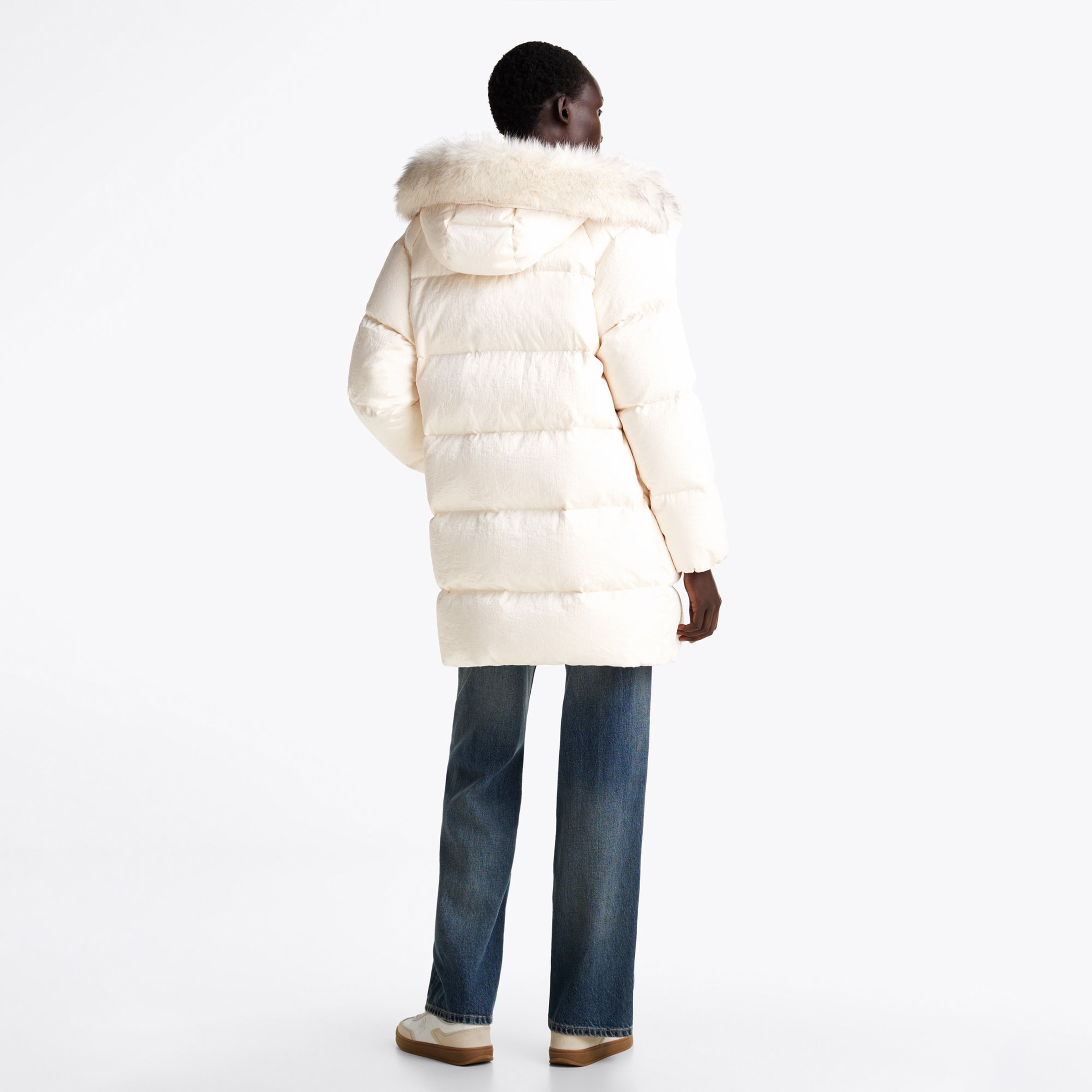 Tommy Hilfiger Down Shımmer Wıth Fur Kadın Beyaz Mont