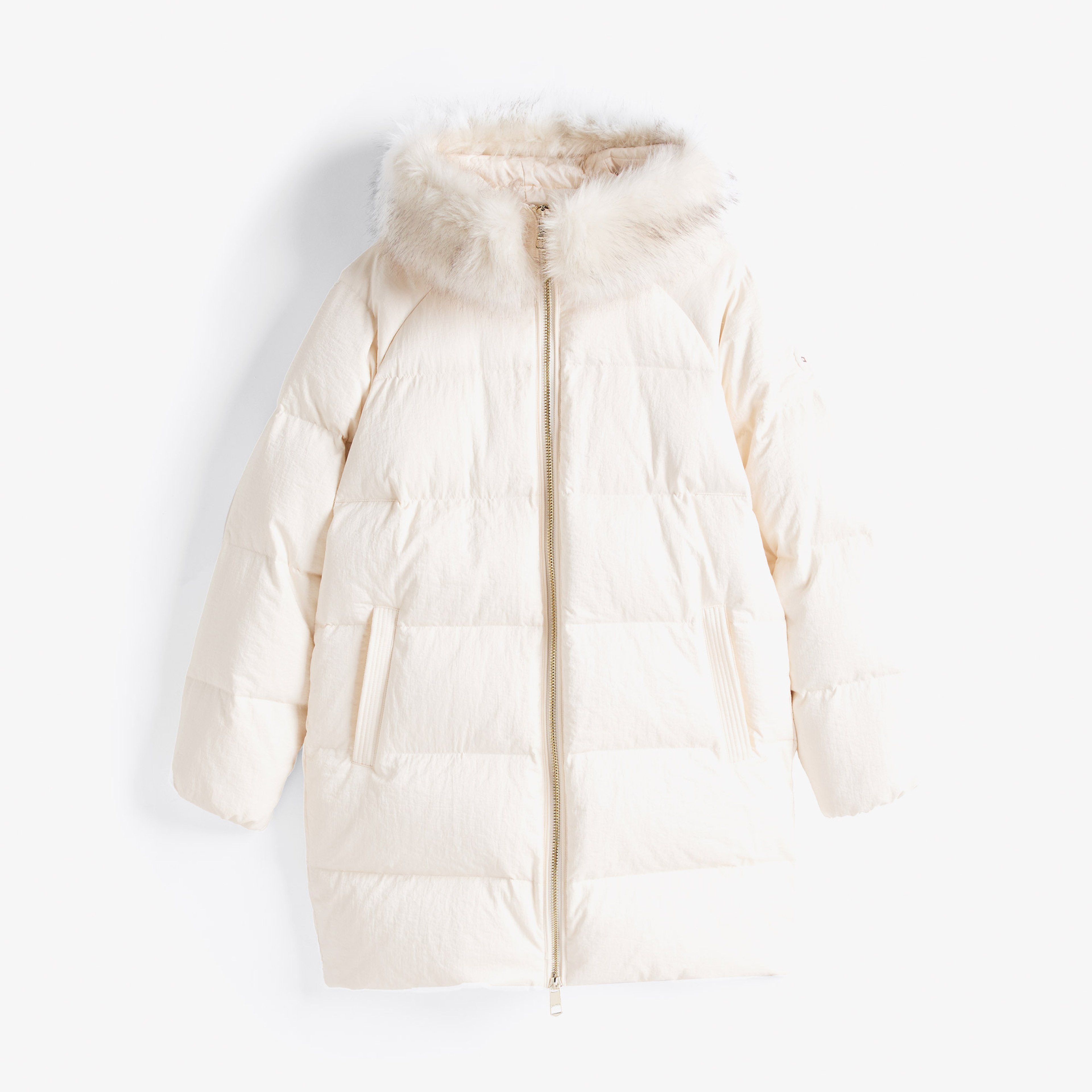 Tommy Hilfiger Down Shımmer Wıth Fur Kadın Beyaz Mont