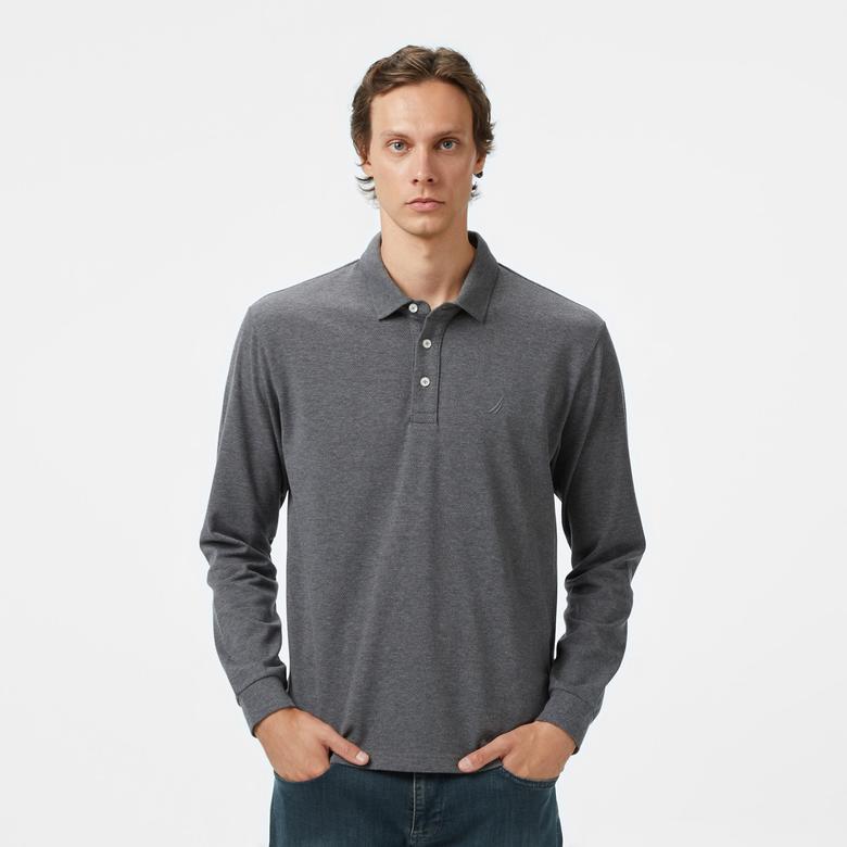Nautica Classic Fit Erkek Uzun Kollu Polo Yaka Gri T-shirt