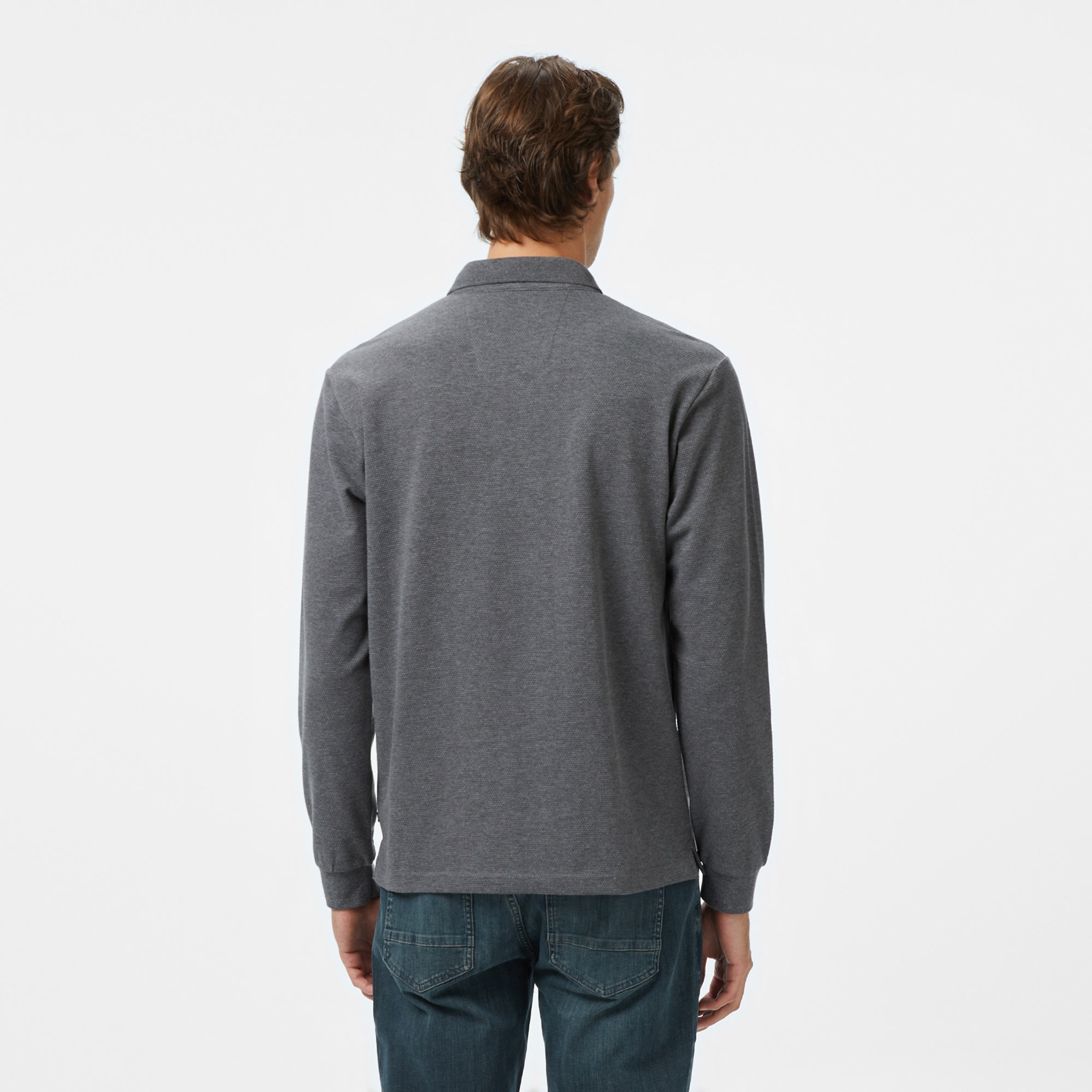 Nautica Classic Fit Erkek Uzun Kollu Polo Yaka Gri T-shirt