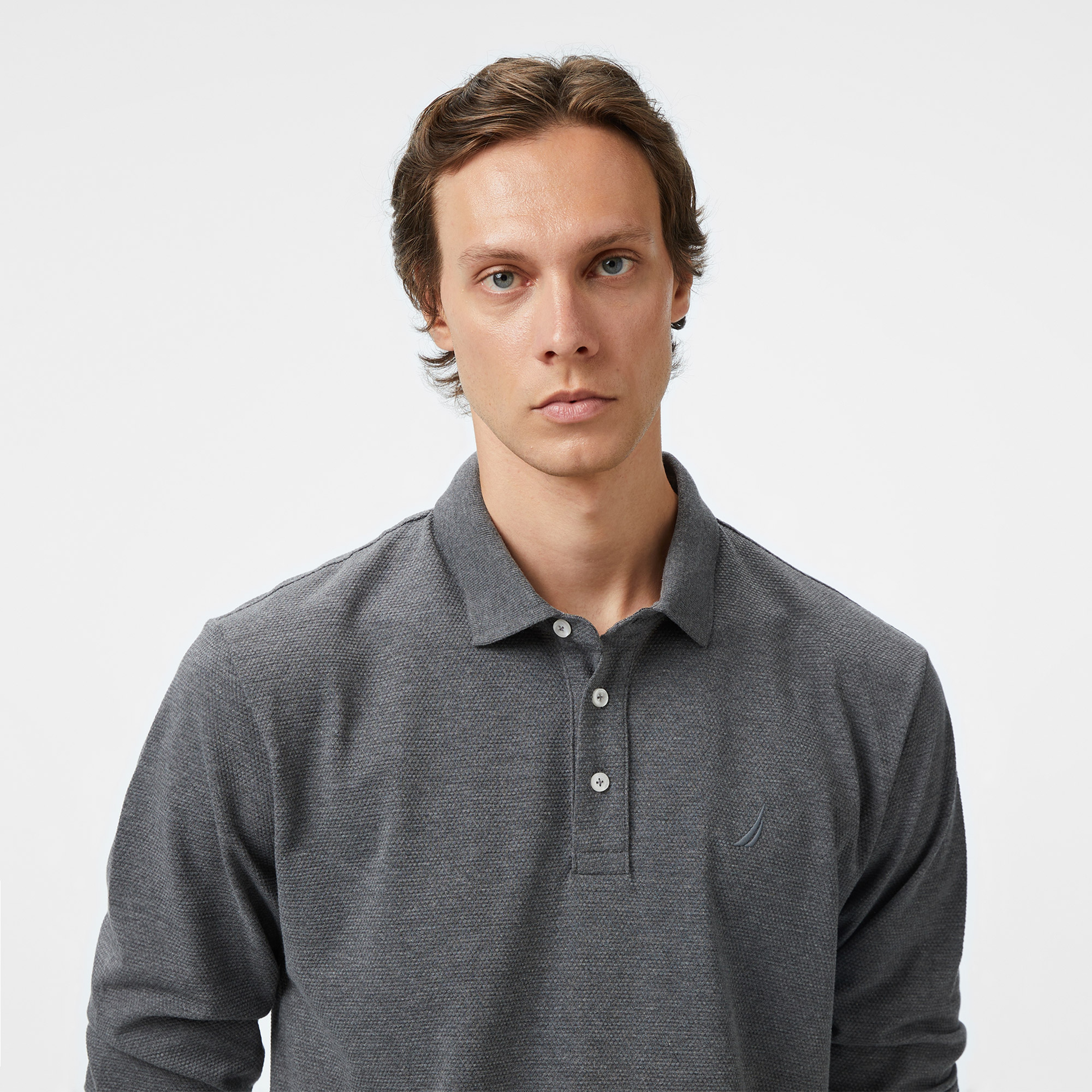 Nautica Classic Fit Erkek Uzun Kollu Polo Yaka Gri T-shirt