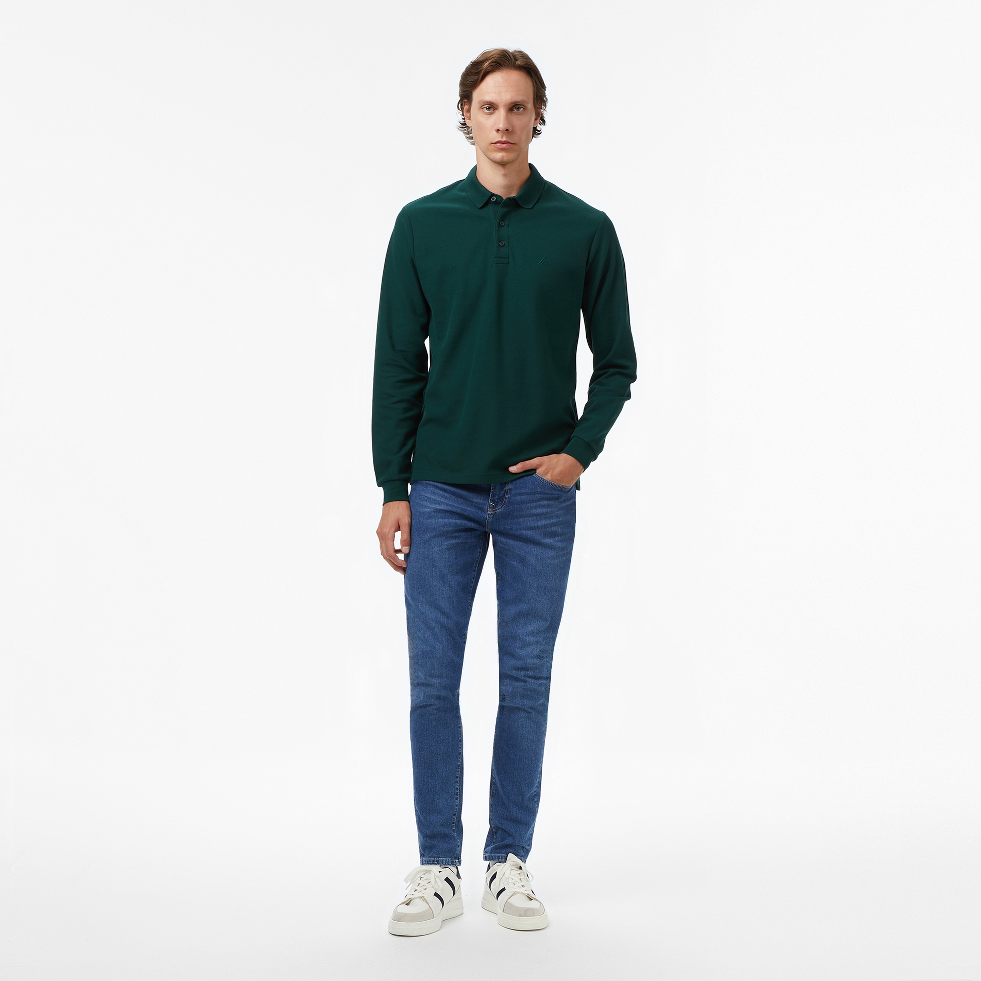 Nautica Erkek Yeşil Classic Fit Uzun Kollu Polo Yaka T-Shirt
