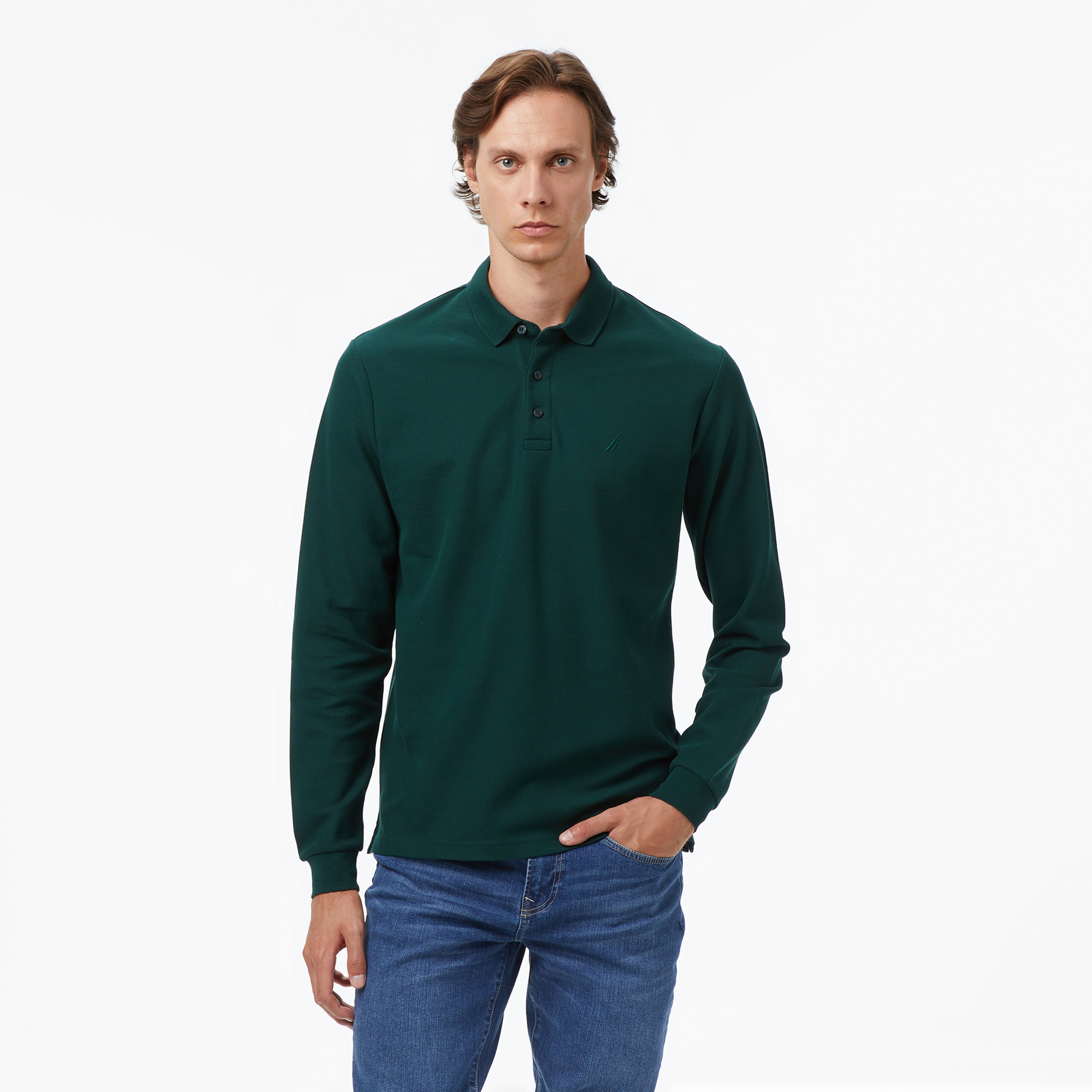 Nautica Erkek Yeşil Classic Fit Uzun Kollu Polo Yaka T-Shirt