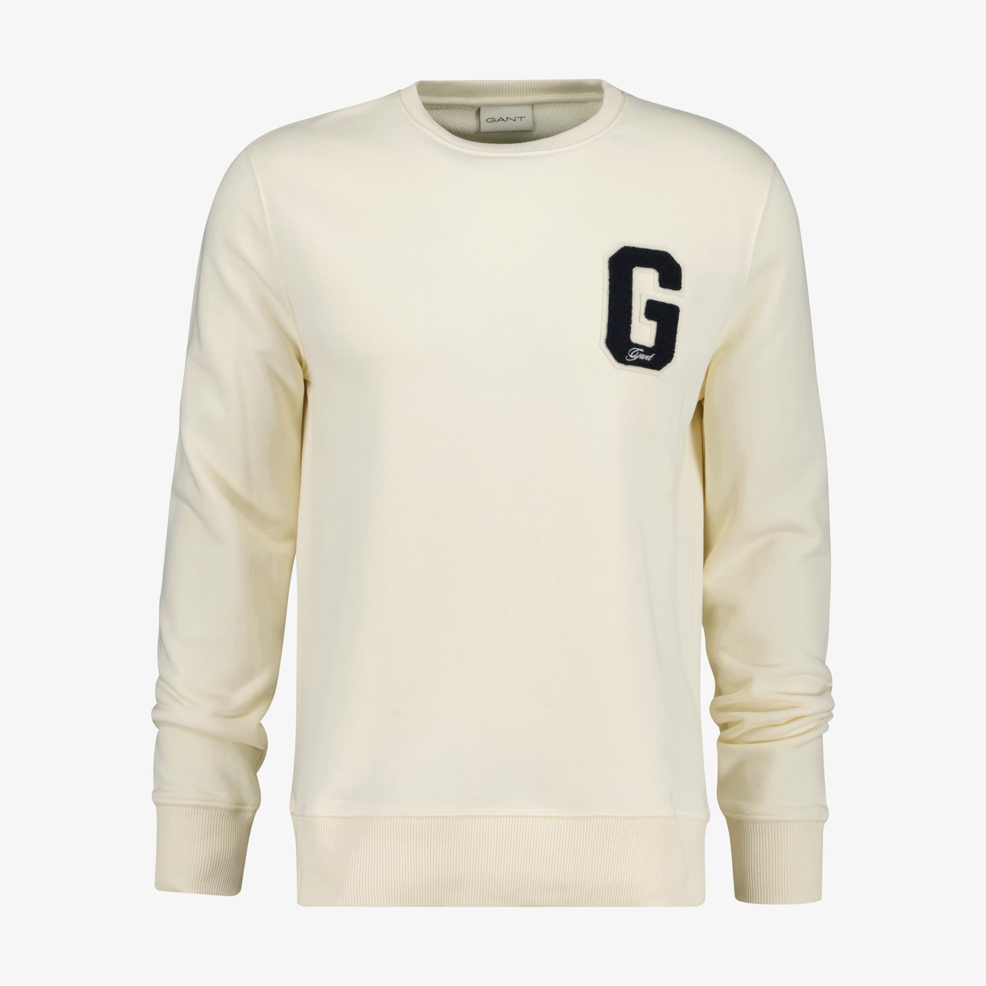 GANT Erkek Krem Regular Fit Bisiklet Yaka Logolu Sweatshirt
