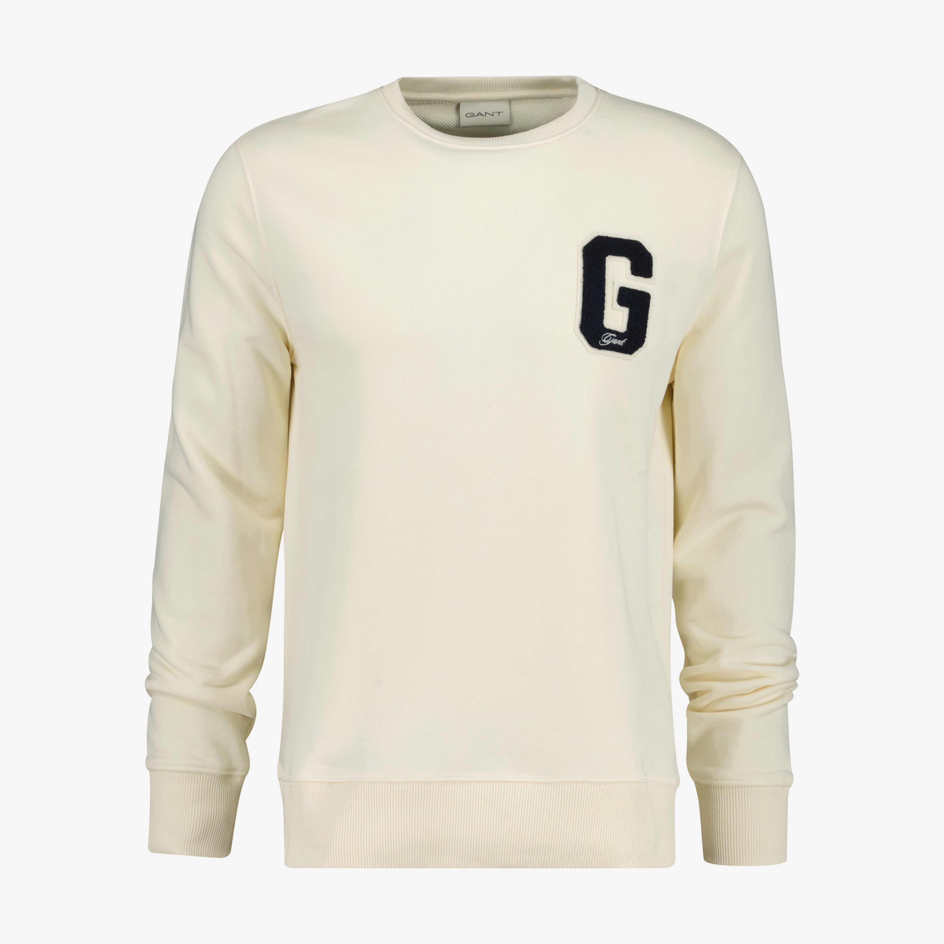 GANT Erkek Krem Regular Fit Bisiklet Yaka Logolu Sweatshirt