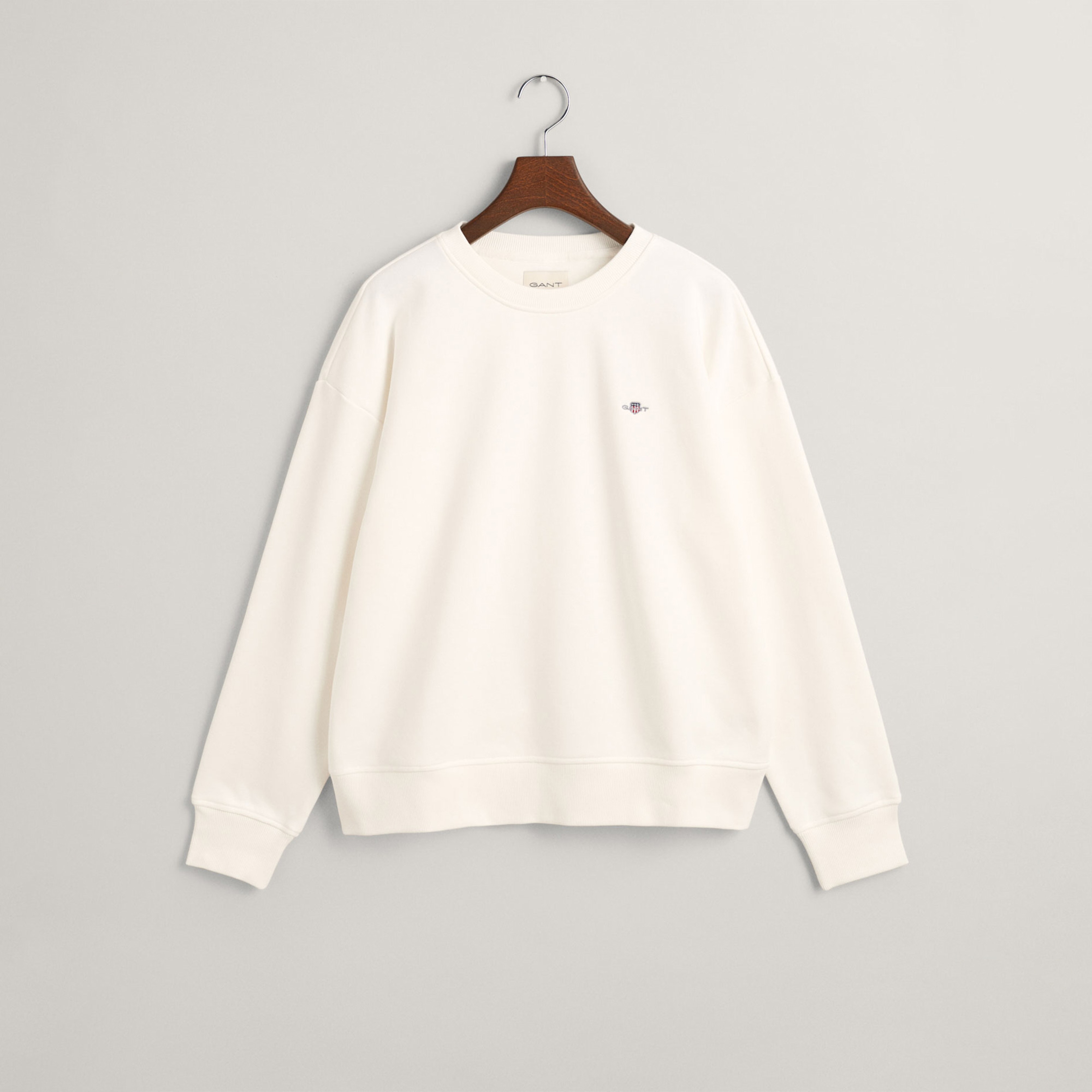 GANT Kadın Beyaz Relaxed Fit Bisiklet Yaka Sweatshirt