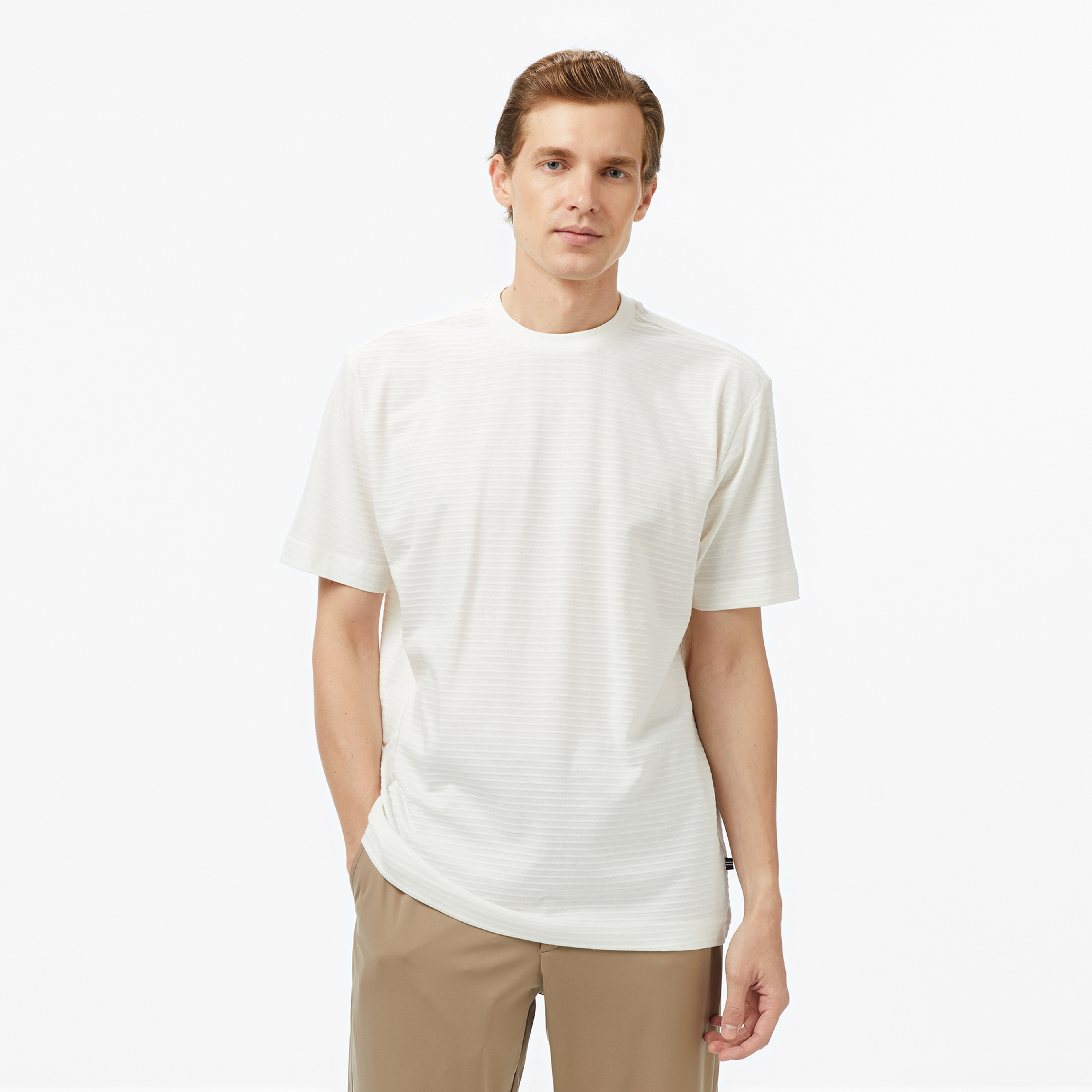Nautica Erkek Krem Regular Fit Çizgili T-Shirt