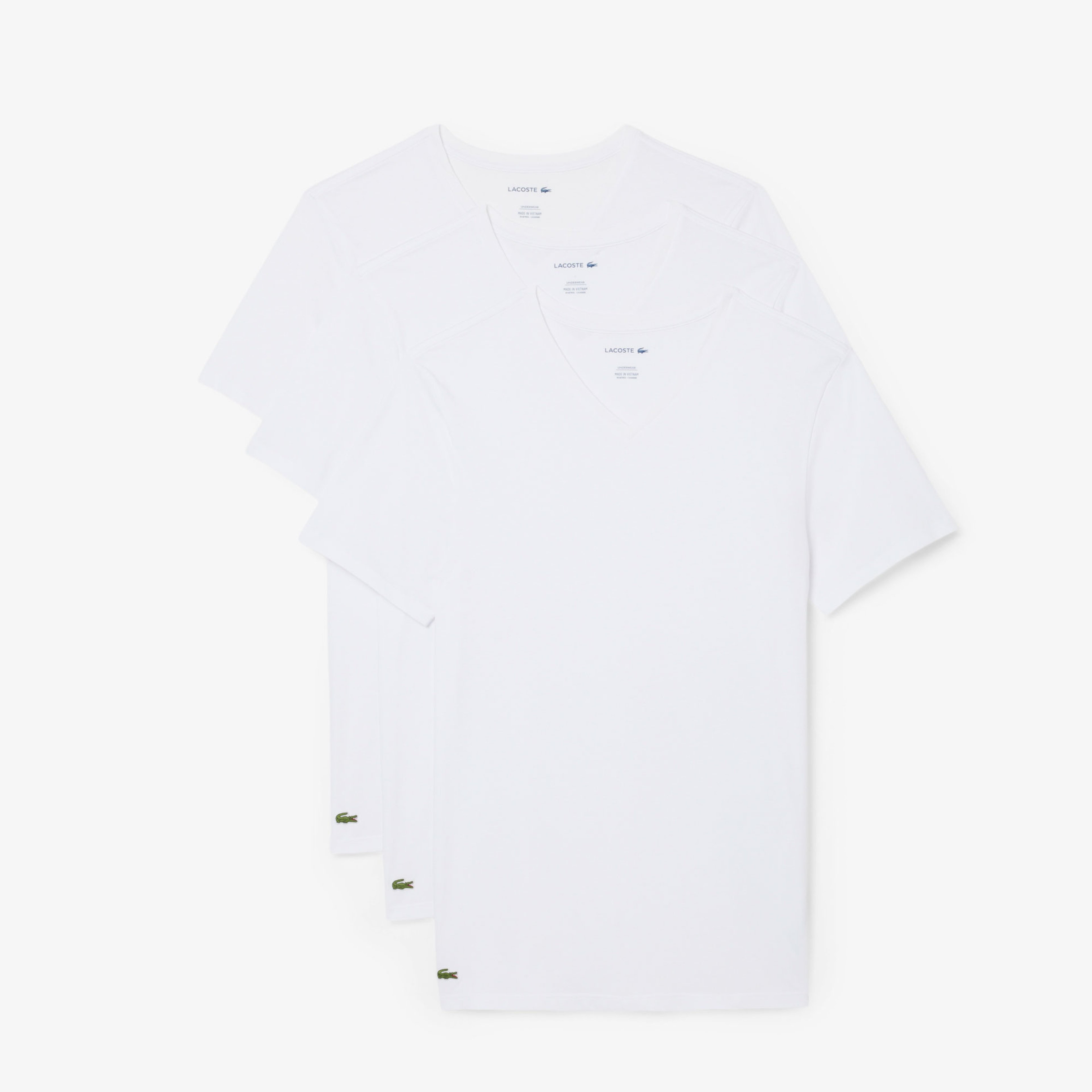 Erkek Slim Fit Kısa Kollu V Yaka 3'lü Beyaz Pijama Üstü