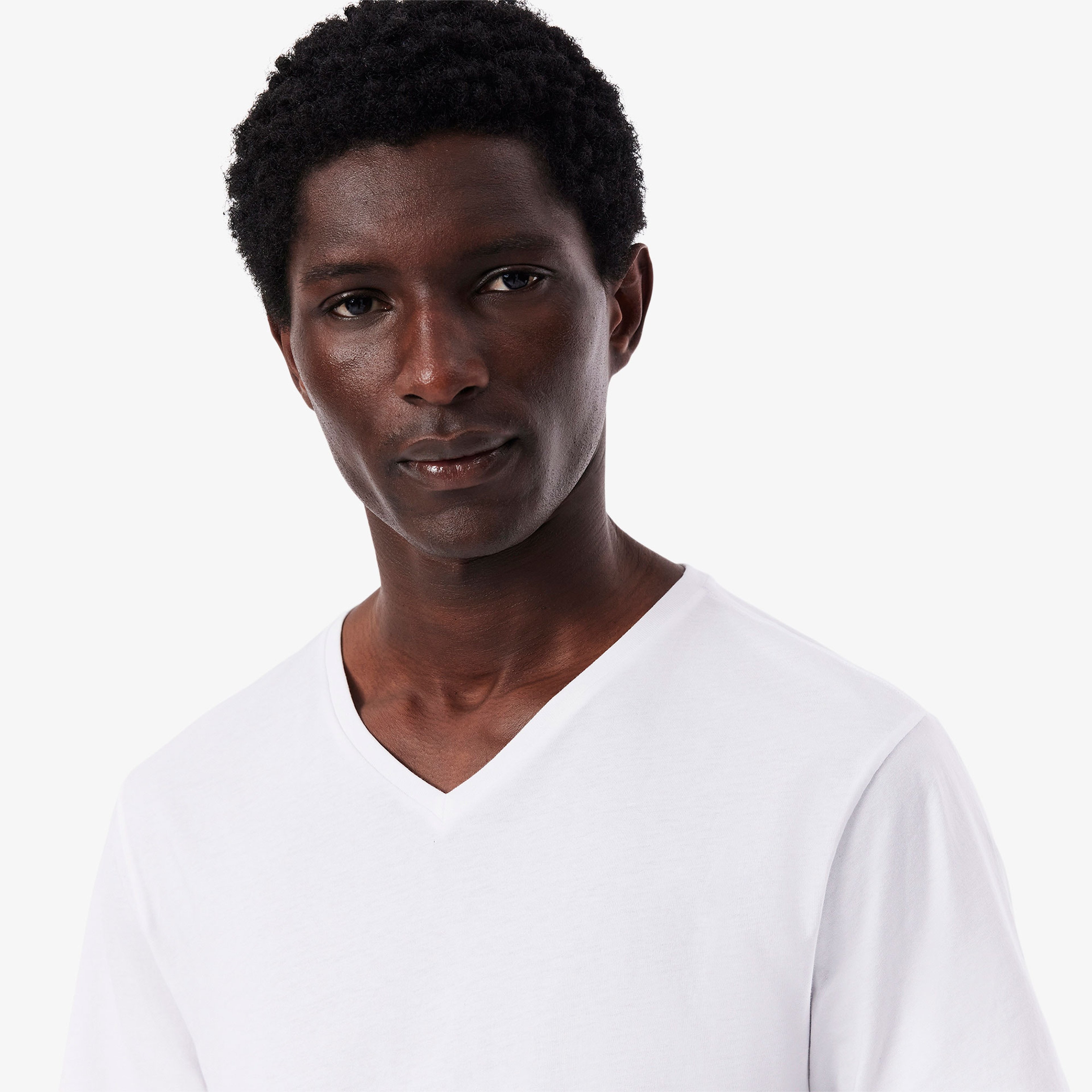 Erkek Slim Fit Kısa Kollu V Yaka 3'lü Beyaz Pijama Üstü