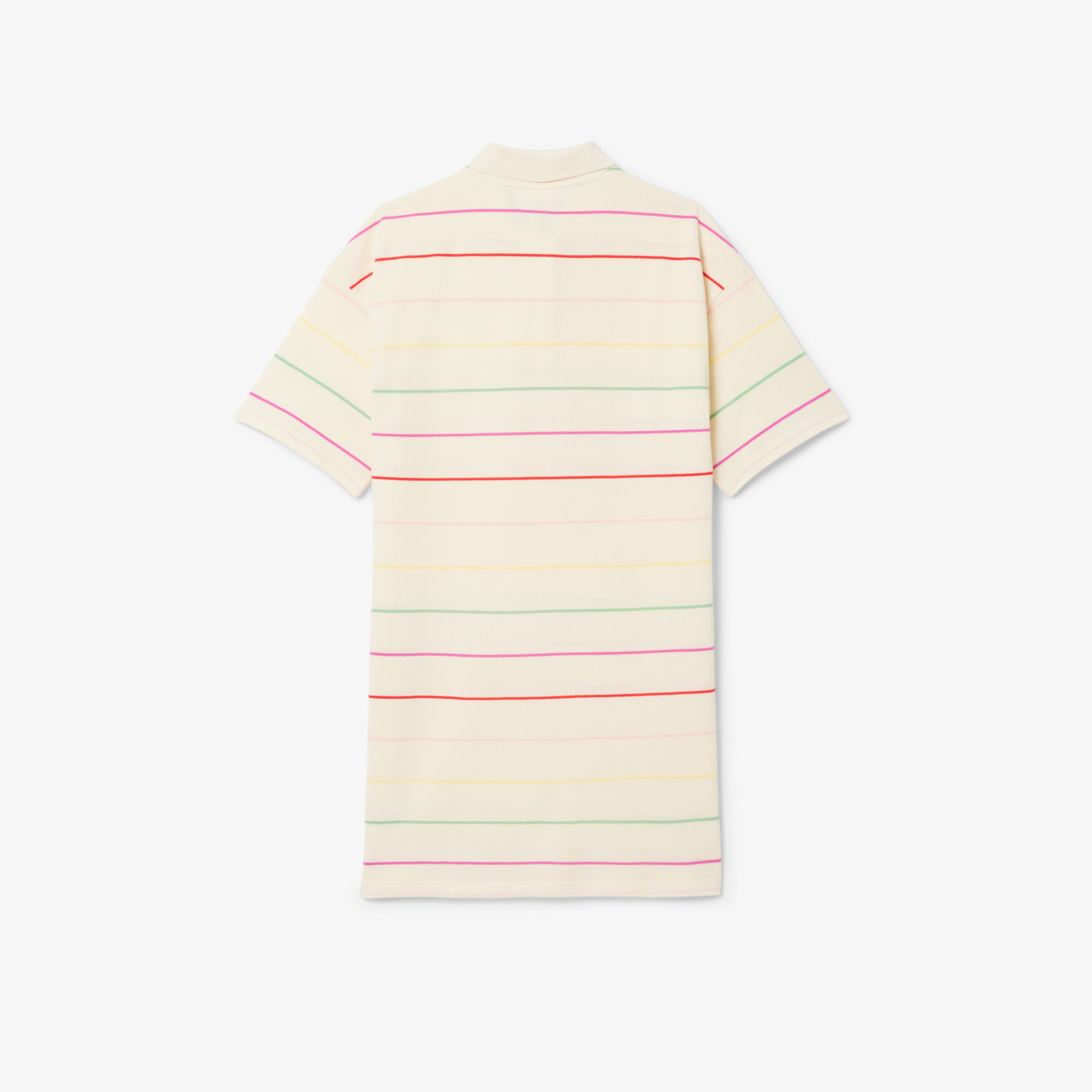 Kız Çocuk Kısa Kollu Polo Yaka Çizgili Krem Elbise