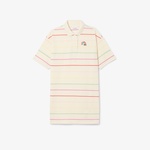 Kız Çocuk Kısa Kollu Polo Yaka Çizgili Krem Elbise