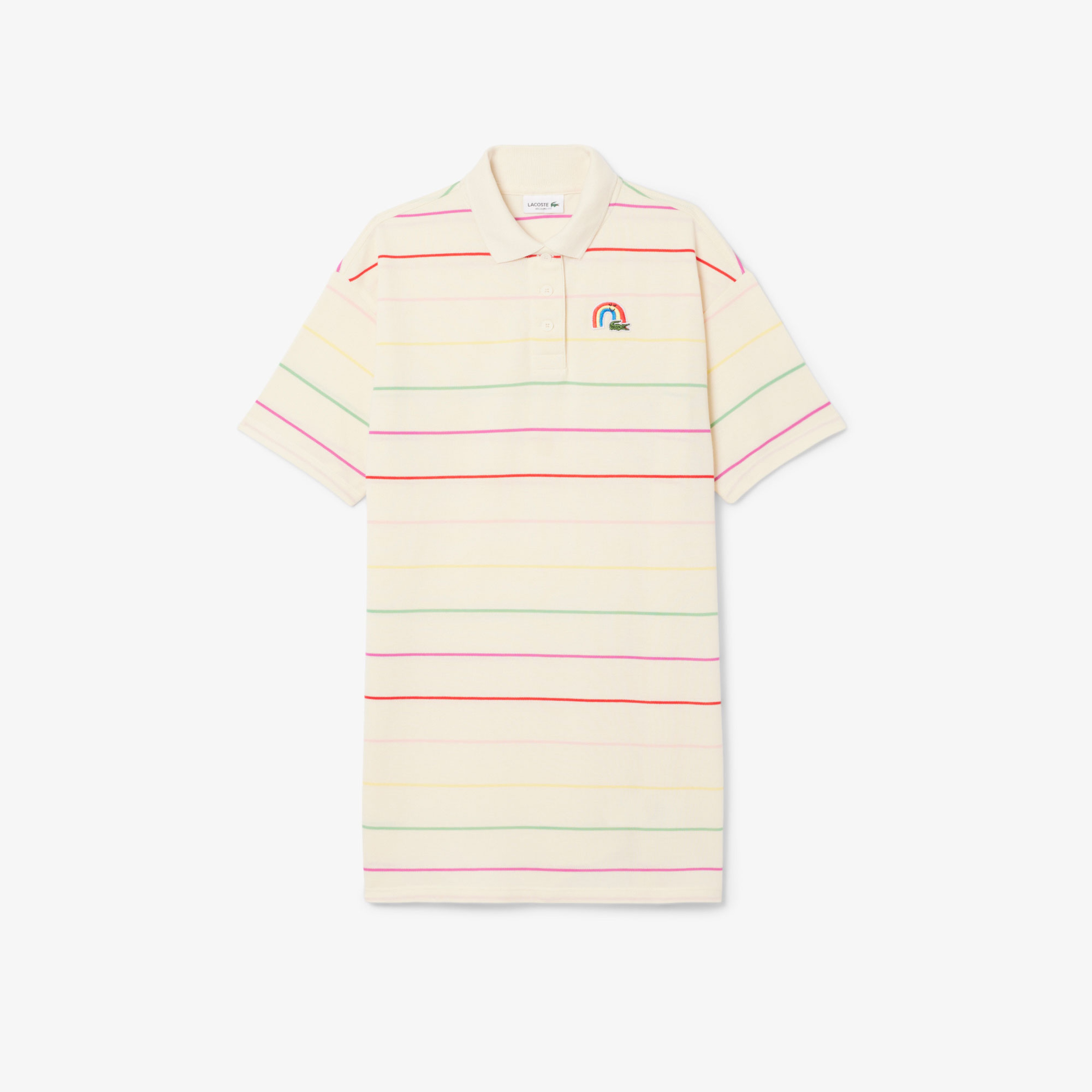 Kız Çocuk Kısa Kollu Polo Yaka Çizgili Krem Elbise