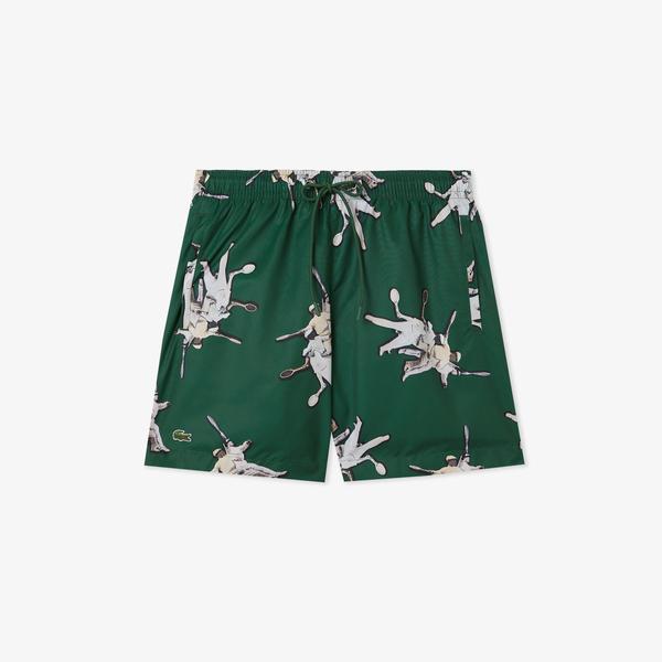 Erkek Regular Fit Desenli Yeşil Mayo