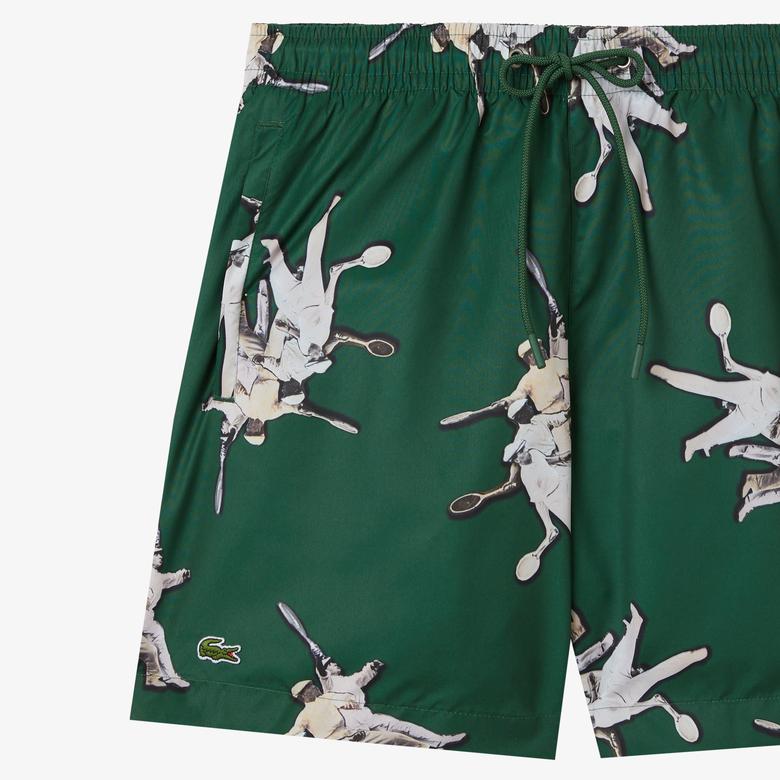 Erkek Regular Fit Desenli Yeşil Mayo