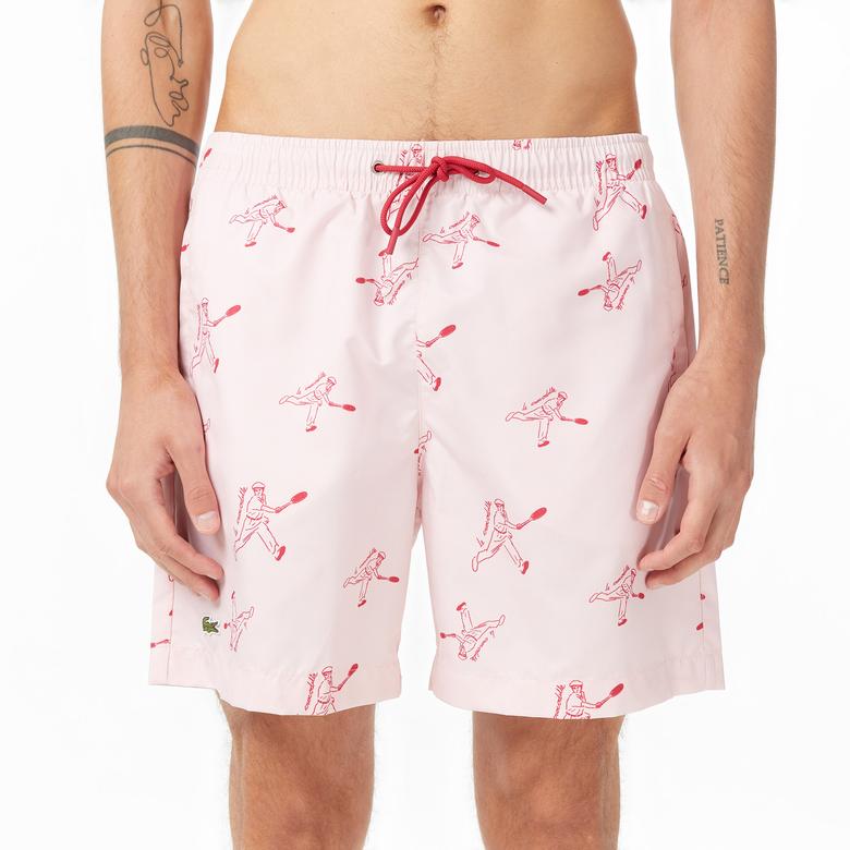 Erkek Regular Fit Desenli Pembe Mayo