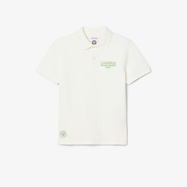 Rolland Garros Çocuk Baskılı Beyaz Polo