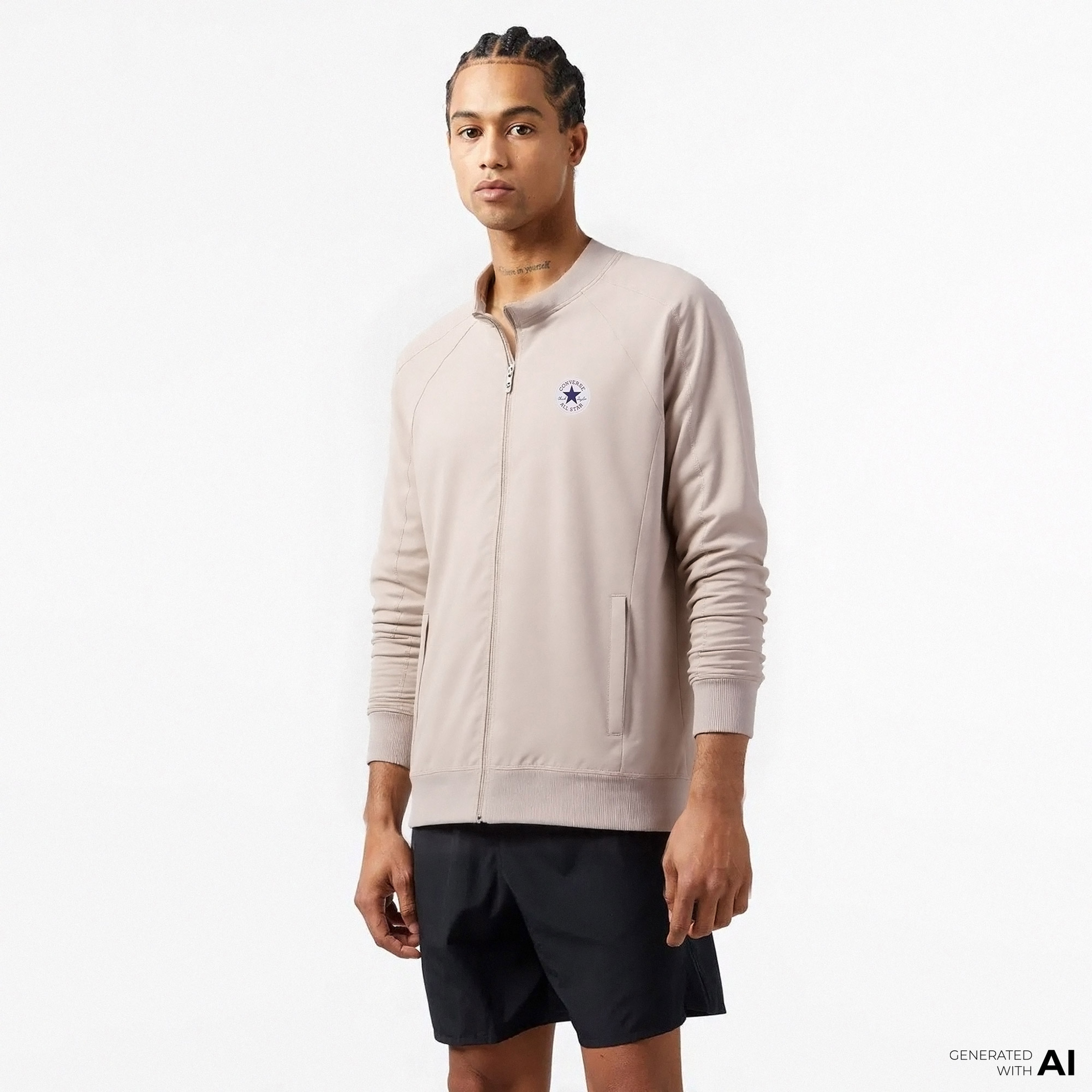 Converse Classic Erkek Fermuarlı Bej Eşofman Üstü