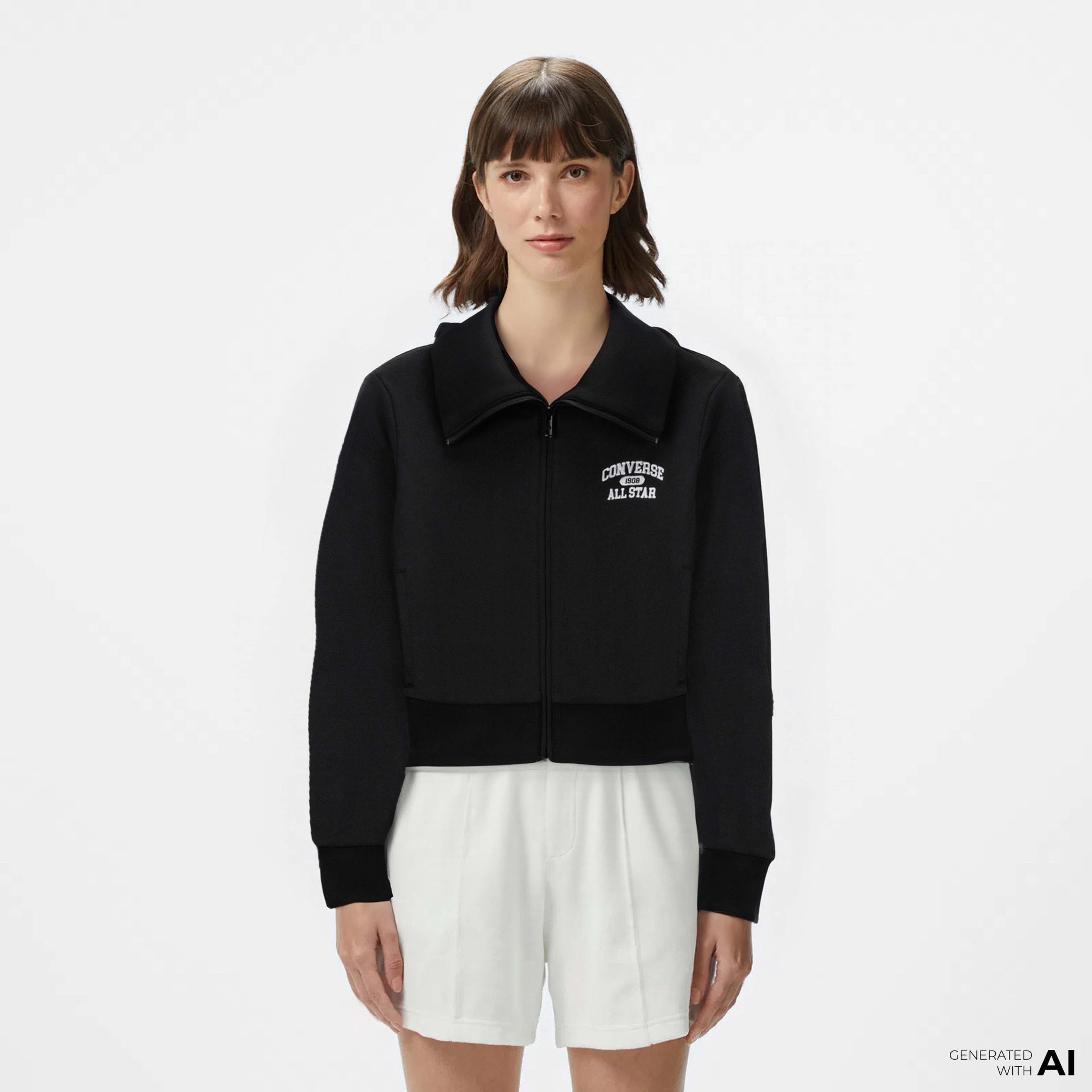 Converse Kadın Fermuarlı Siyah Ceket