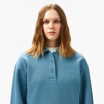 Kadın Relaxed Fit Polo Yaka Mavi Sweatshirt