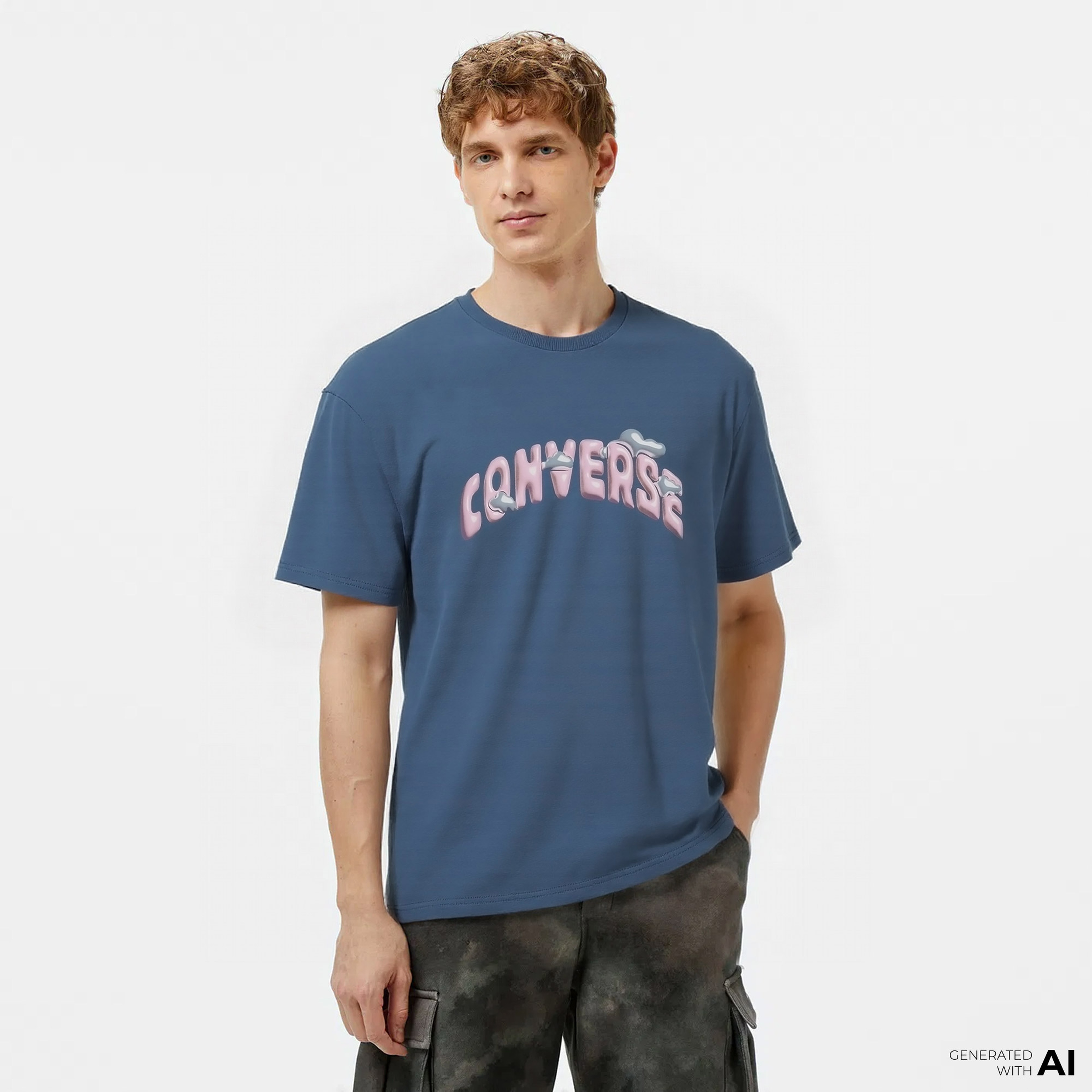 Converse Classic Erkek Grafik Baskılı Mavi T-Shirt